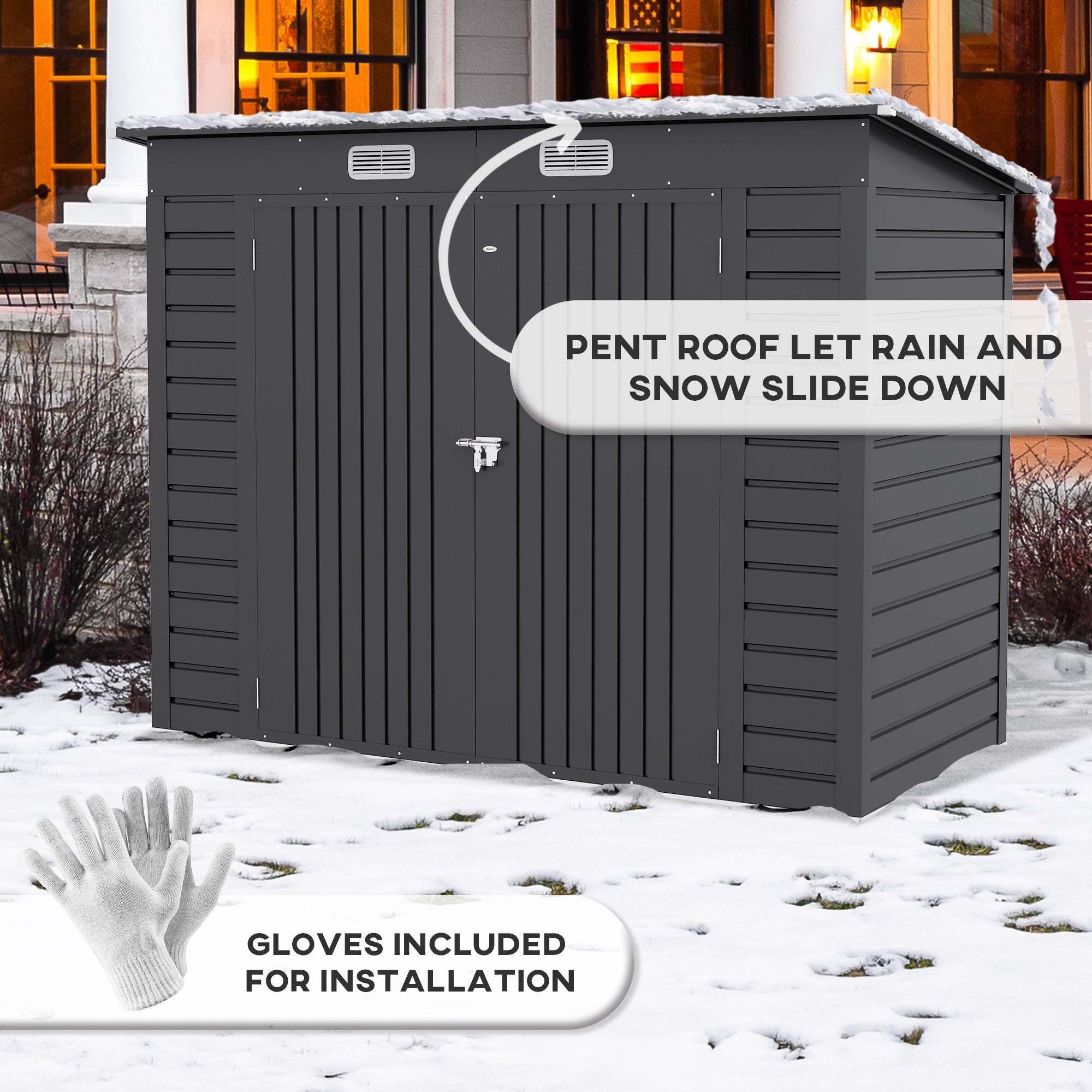 Outsunny 3.7 x 7.9ft Galvanised Steel Shed, with Latched Door and Padlock - Grey - North Peak Garden Furniture