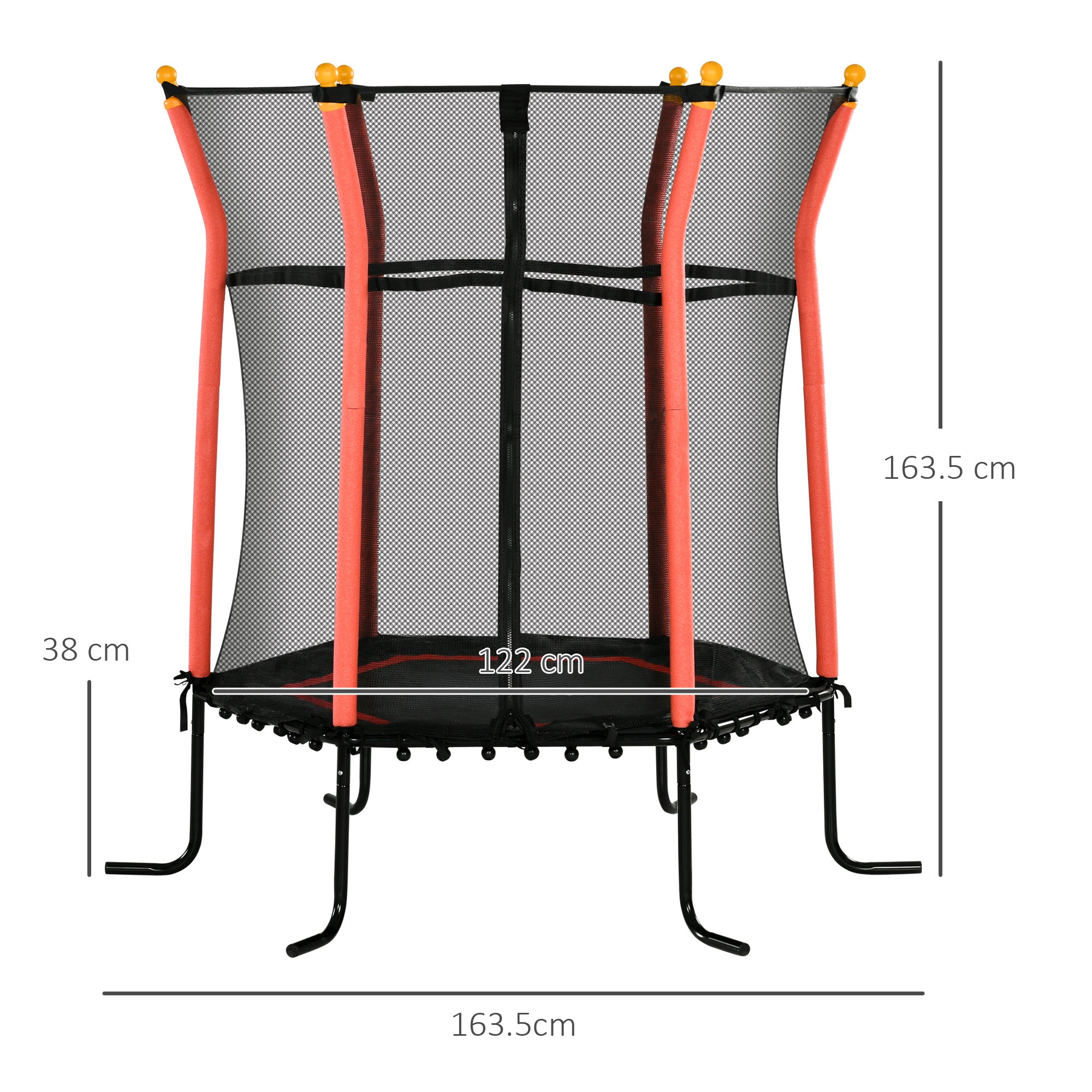 HOMCOM 5.4 FT/ 64 Inch Kids Trampoline With Enclosure Net Mini Indoor Outdoor Trampolines for Child Toddler Age 3- 10 Years Red