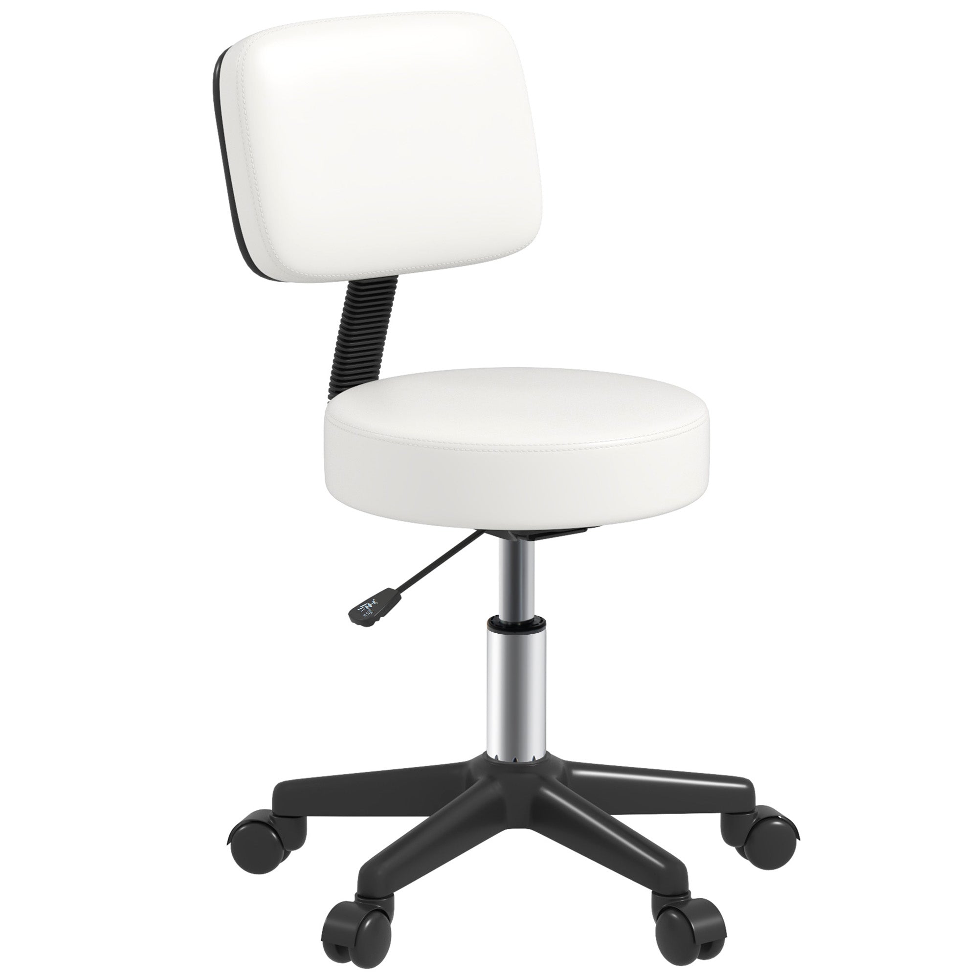 HOMCOM Beautician's Swivel Salon Chair w/ Padded Seat Back 5 Wheels Adjustable Height Salon Hairdressers Tattoo Spa Rolling Cushion Professional 48cm White - North Peak Garden Furniture