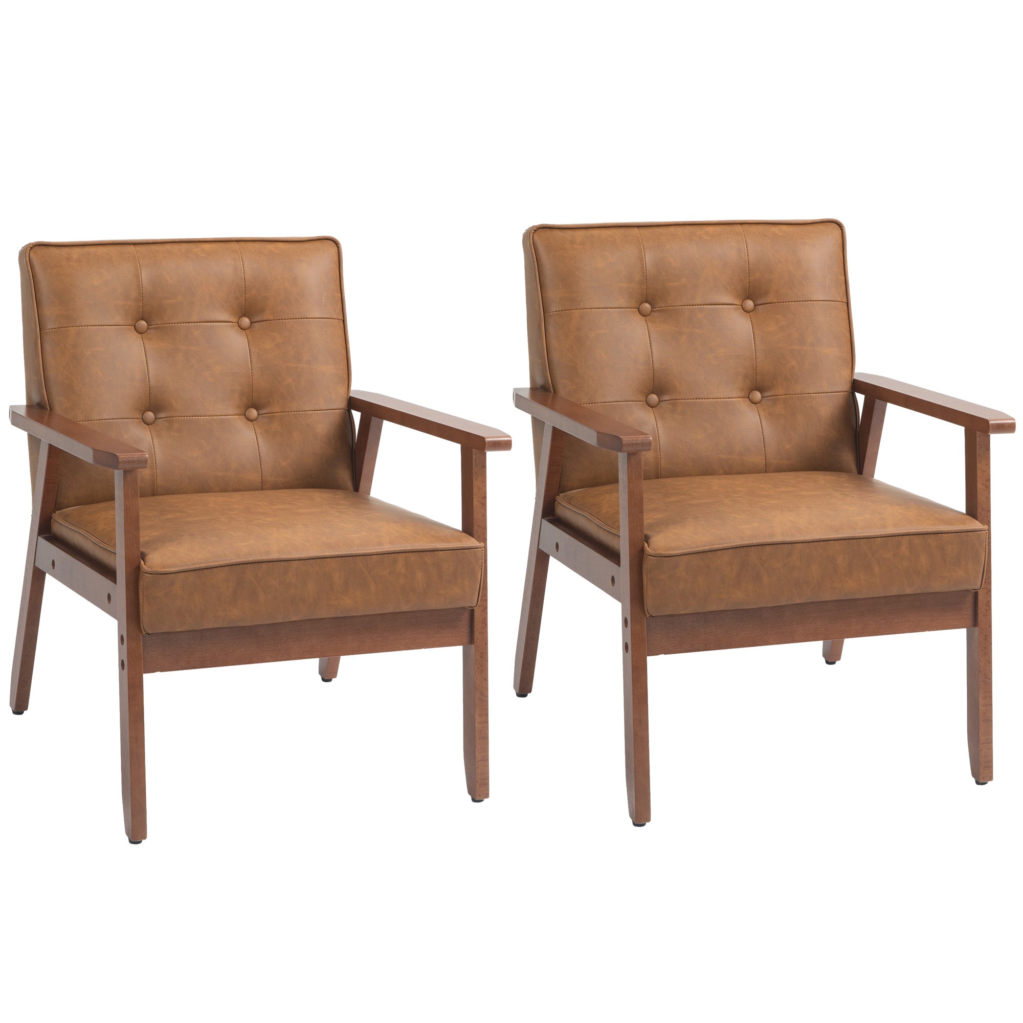 HOMCOM 2 Pack Retro-Style Accent Chair, with Faux Leather Seat - Brown - North Peak Garden Furniture