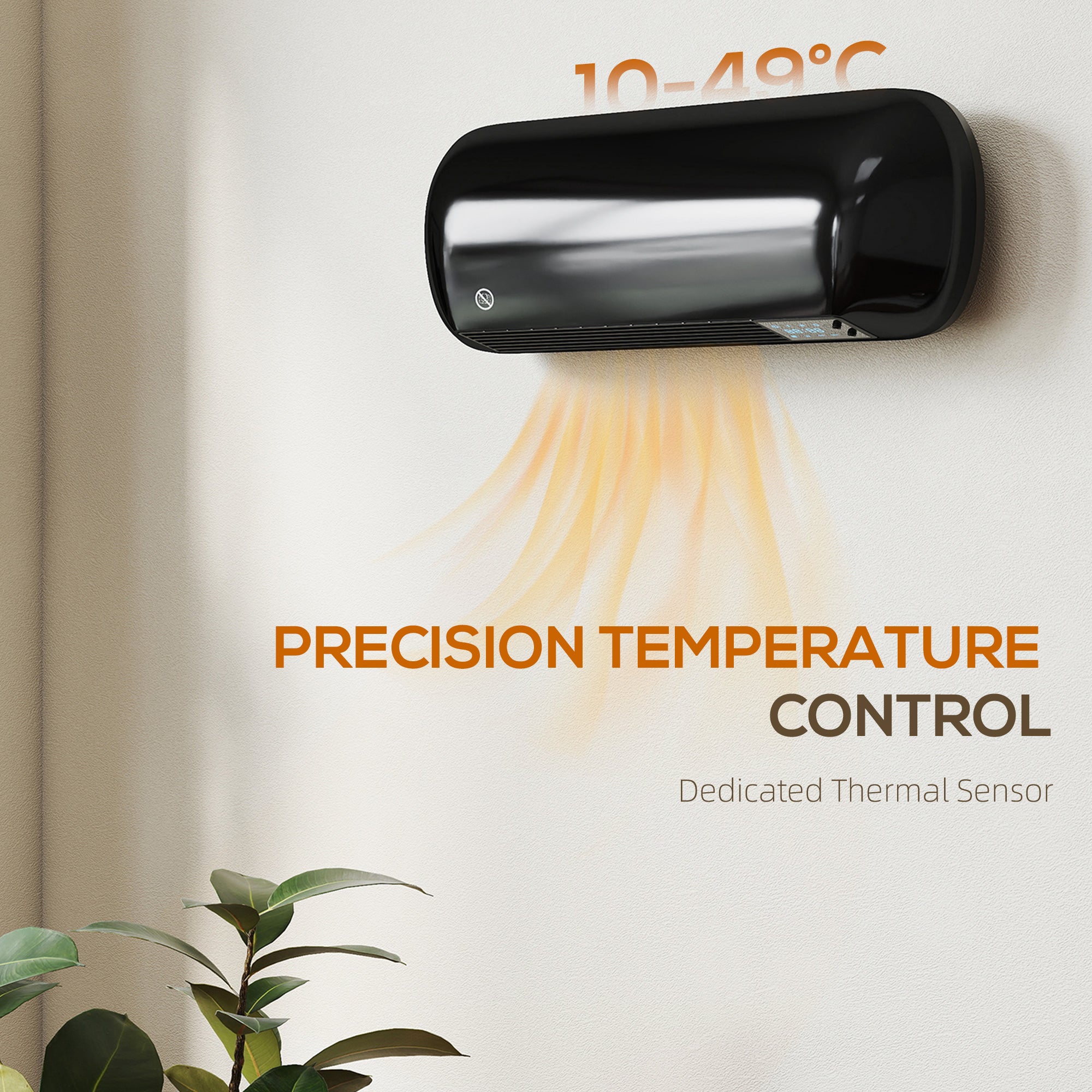 HOMCOM 2000W Ceramic Electric Heater with Fan, Adjustable Thermostat, Wall Mounted - Black