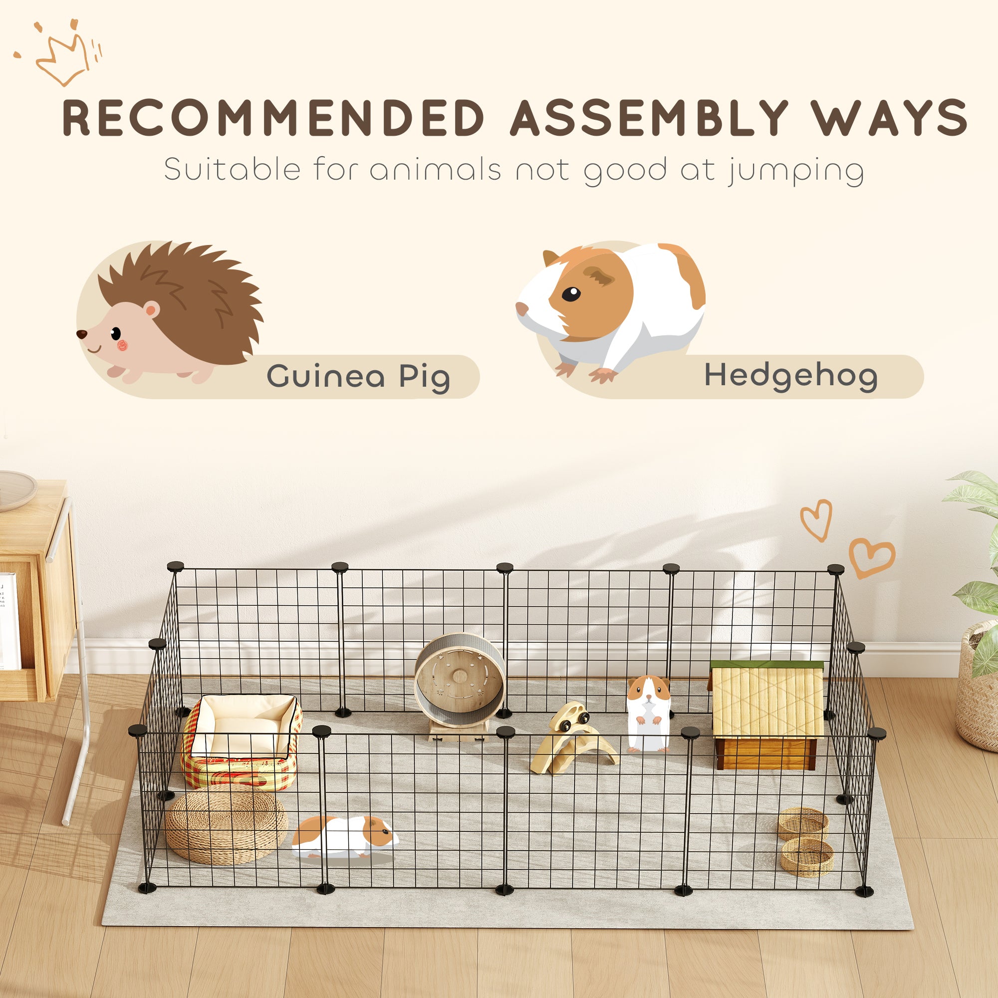 PawHut DIY Pet Playpen Metal Wire Fence 12 Panel Enclosure Indoor Outdoor Guinea Pig Rabbit Small Animals Cage Black