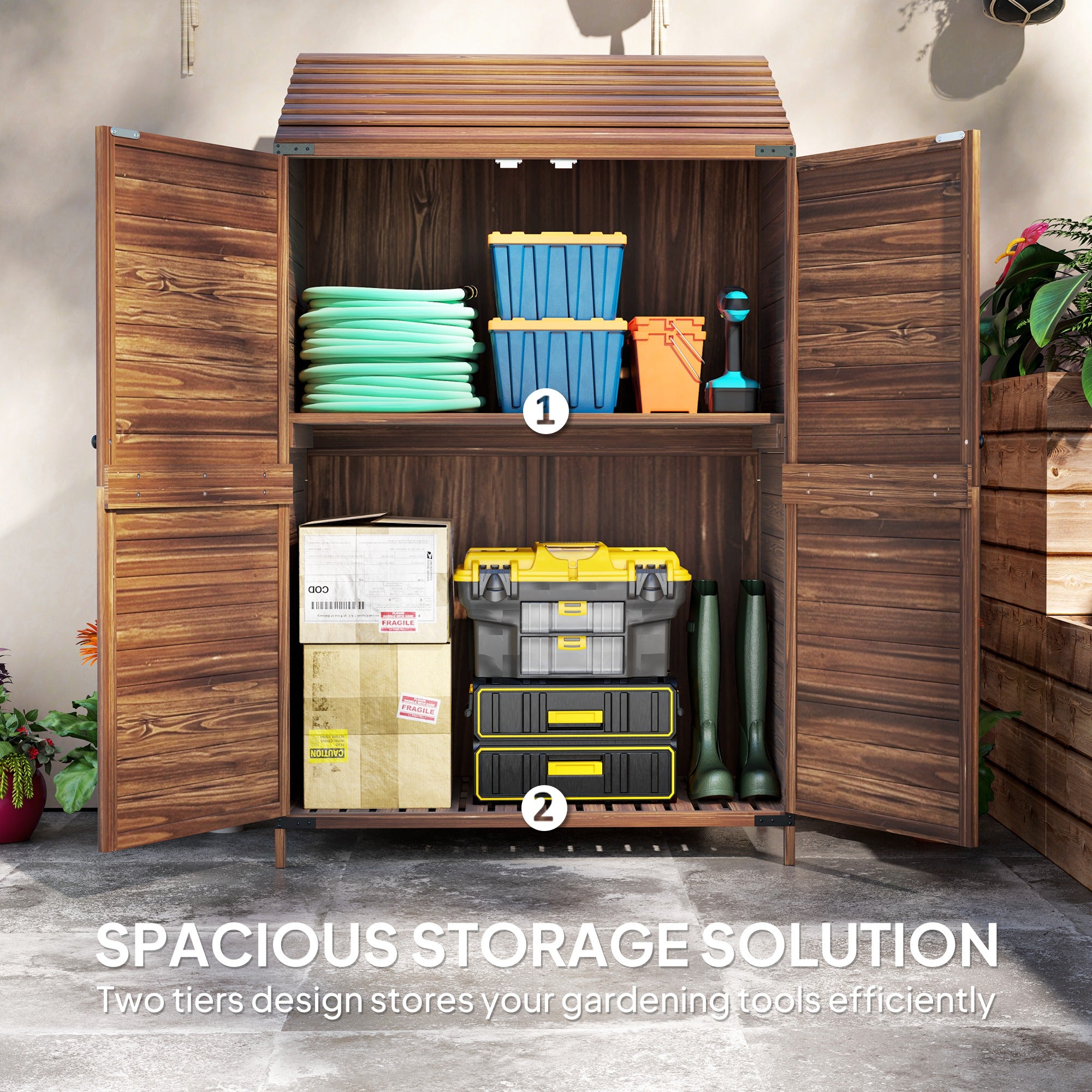 Outsunny 59 x 103.5 cm Two-Tier Wooden Garden Shed - Brown - North Peak Garden Furniture