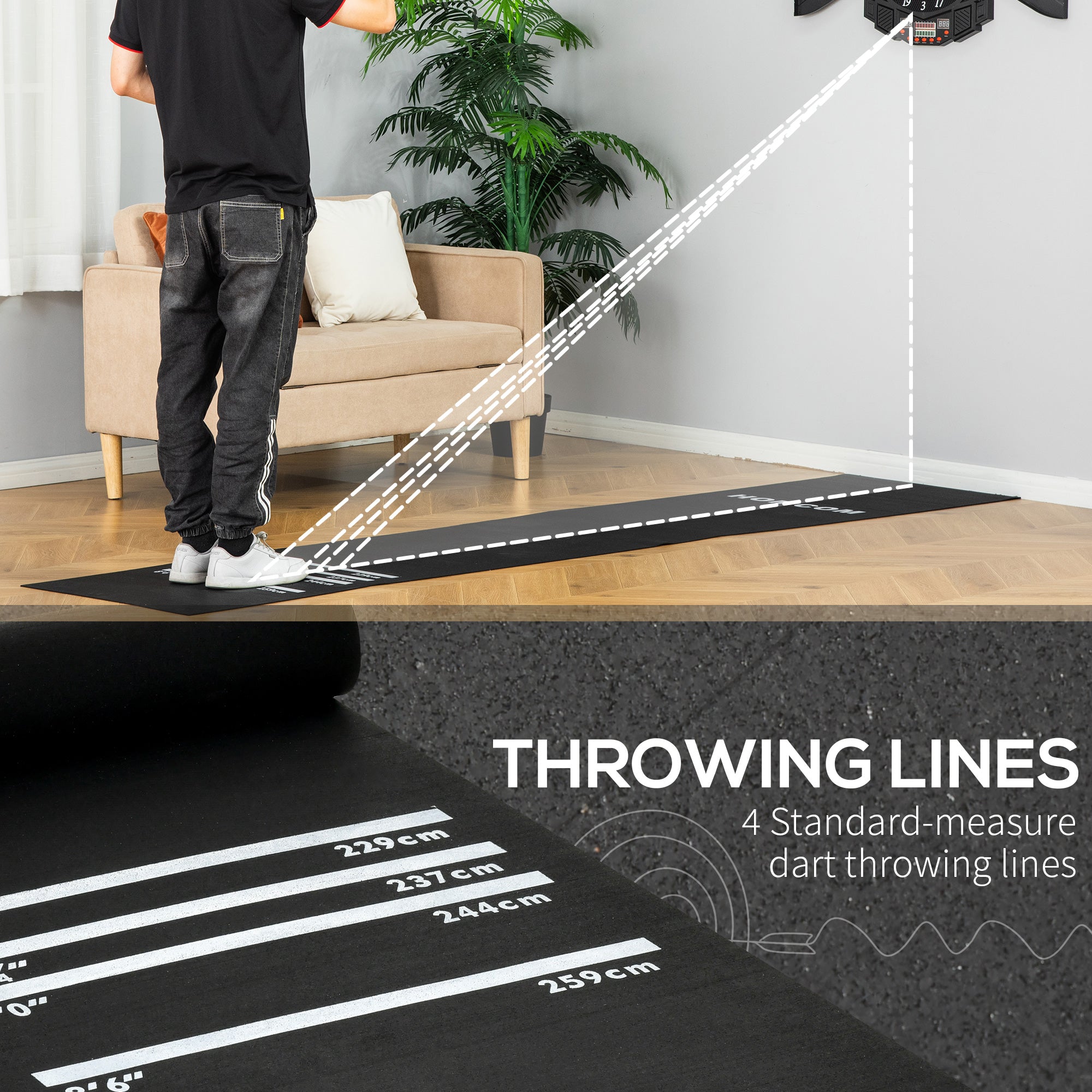 HOMCOM Professional Rubber Darts Dart Mat Pub Club Home 4 Throwing Distances - North Peak Garden Furniture