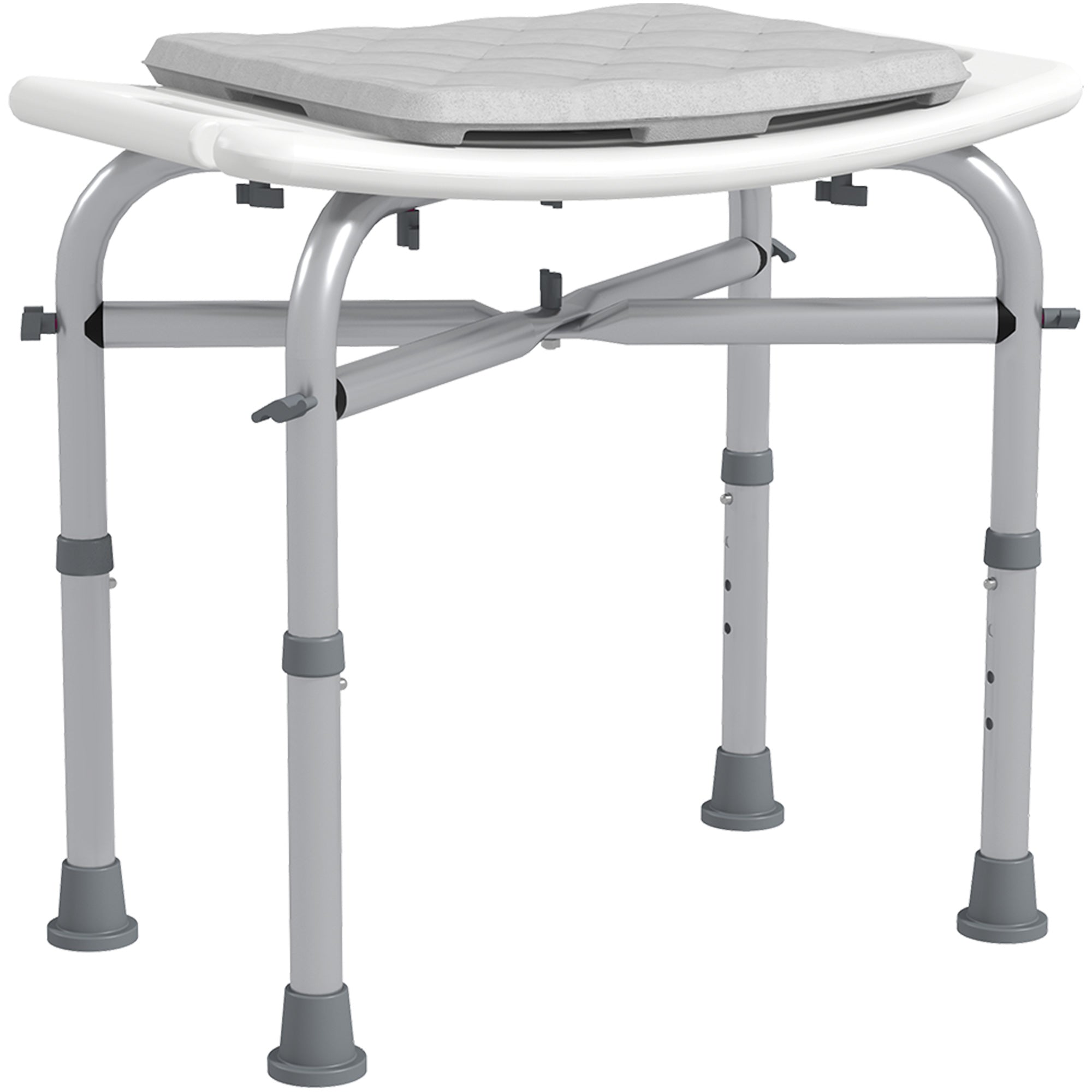 HOMCOM Aluminium Shower Stool for Elderly, Height Adjustable Shower Seat with Removable Padded Cushion, Shower Head Holder, Non-Slip Bath Stool for Seniors, Disabled, Pregnant, White