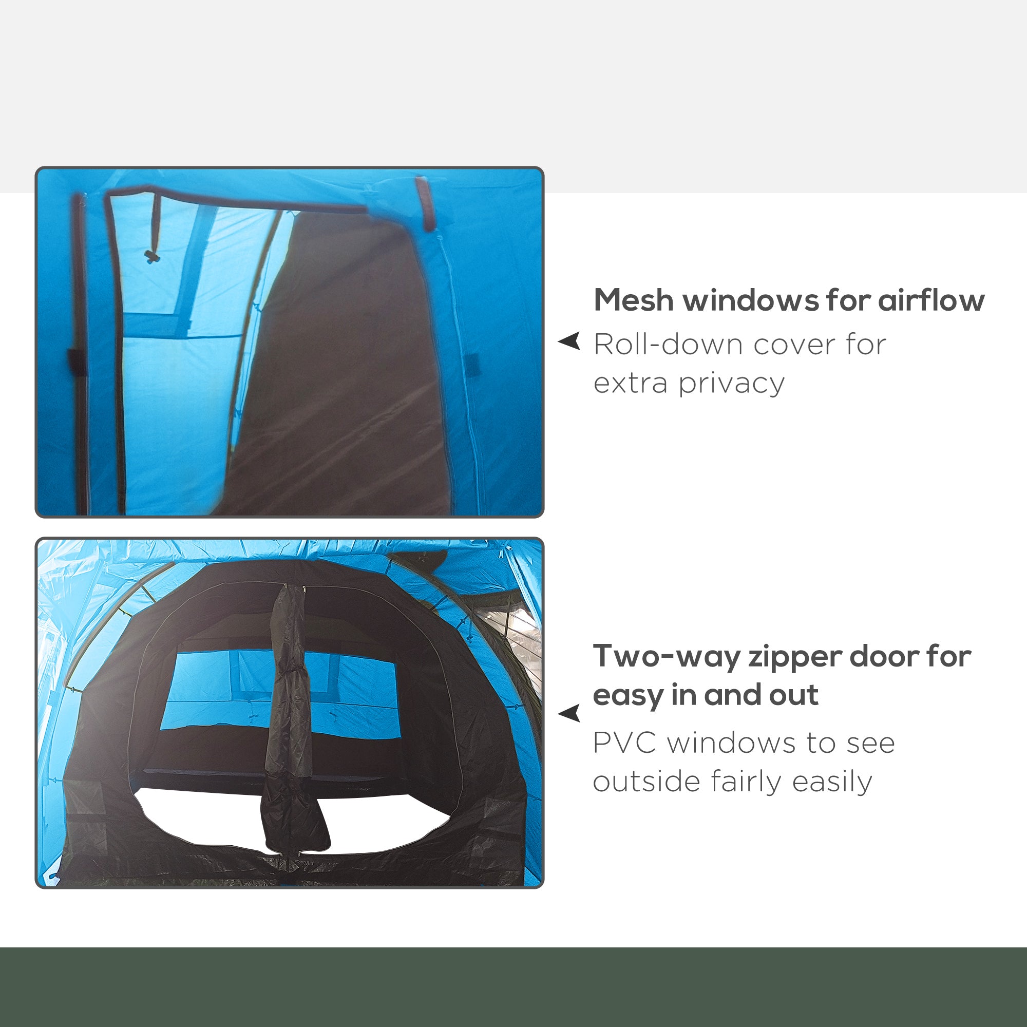 Outsunny 3-4 Man Tunnel Tent, Two Room Camping Tent with Windows and Covers, Portable Carry Bag, for Fishing, Hiking, Sports, Festival - Blue - North Peak Garden Furniture