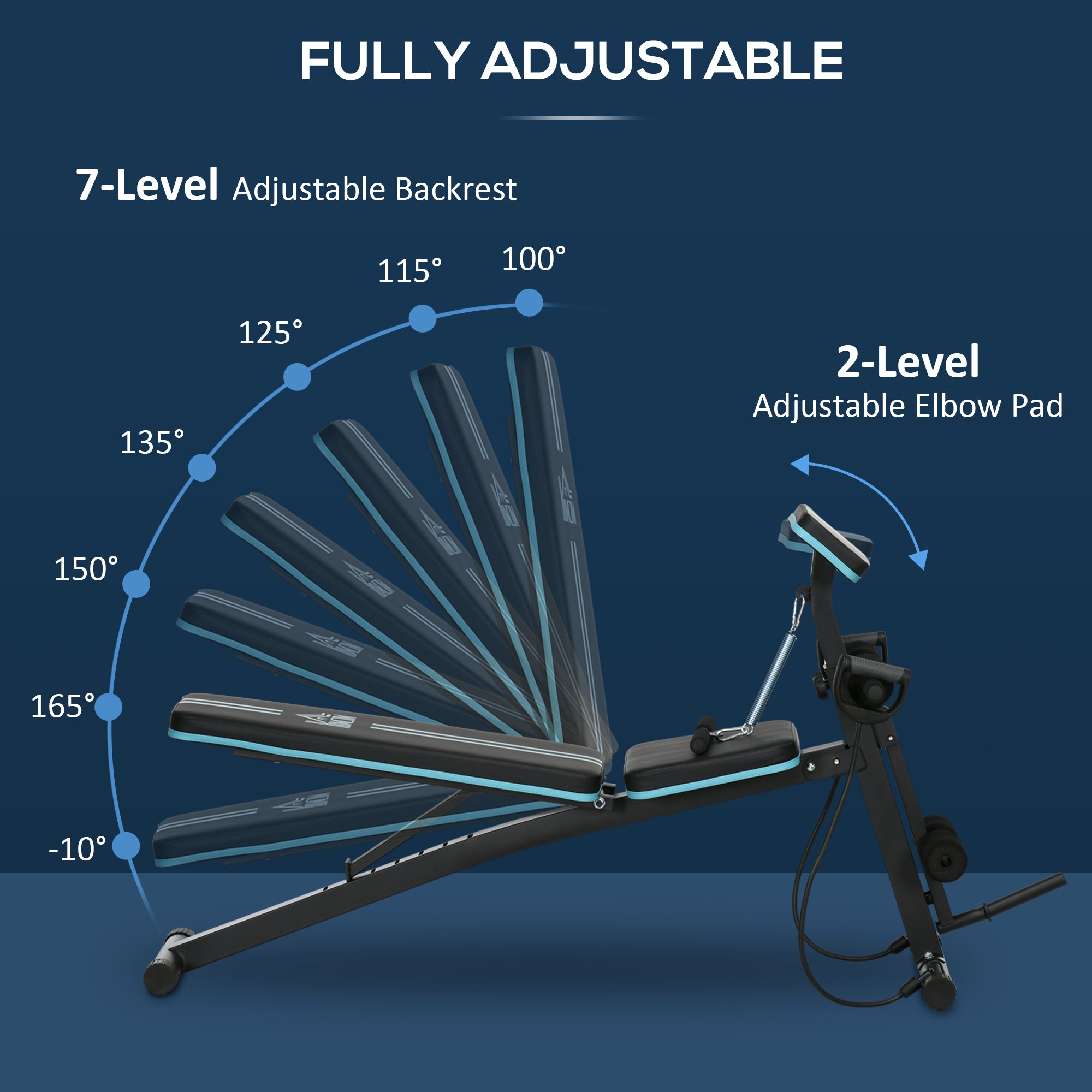 HOMCOM Foldable Weight Bench, Adjustable Strength Training Sit Up Ab Bench, Incline/Decline, Blue - North Peak Garden Furniture