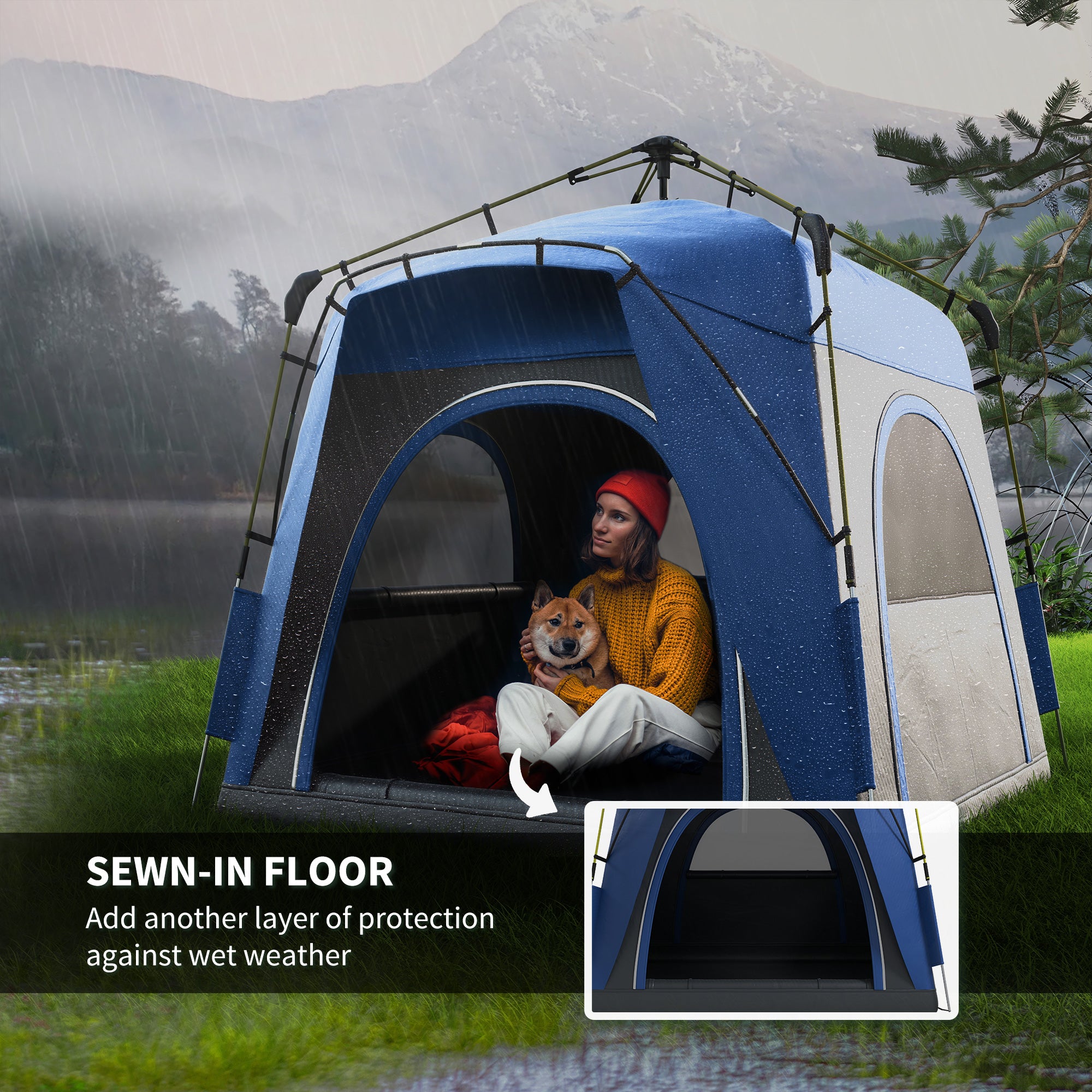 Outsunny 4 Person Automatic Camping Tent, Outdoor Pop Up Tent, Portable Backpacking Dome Shelter, Grey - North Peak Garden Furniture