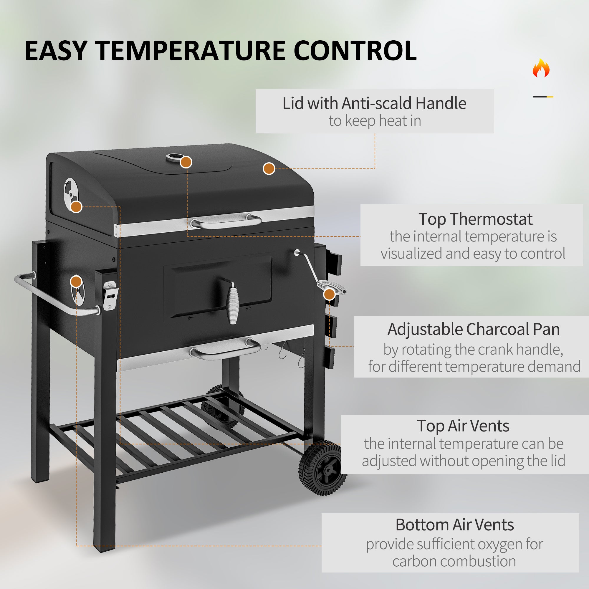 Outsunny Charcoal Grill, with Height-Adjustable Coal Pan - Black - North Peak Garden Furniture