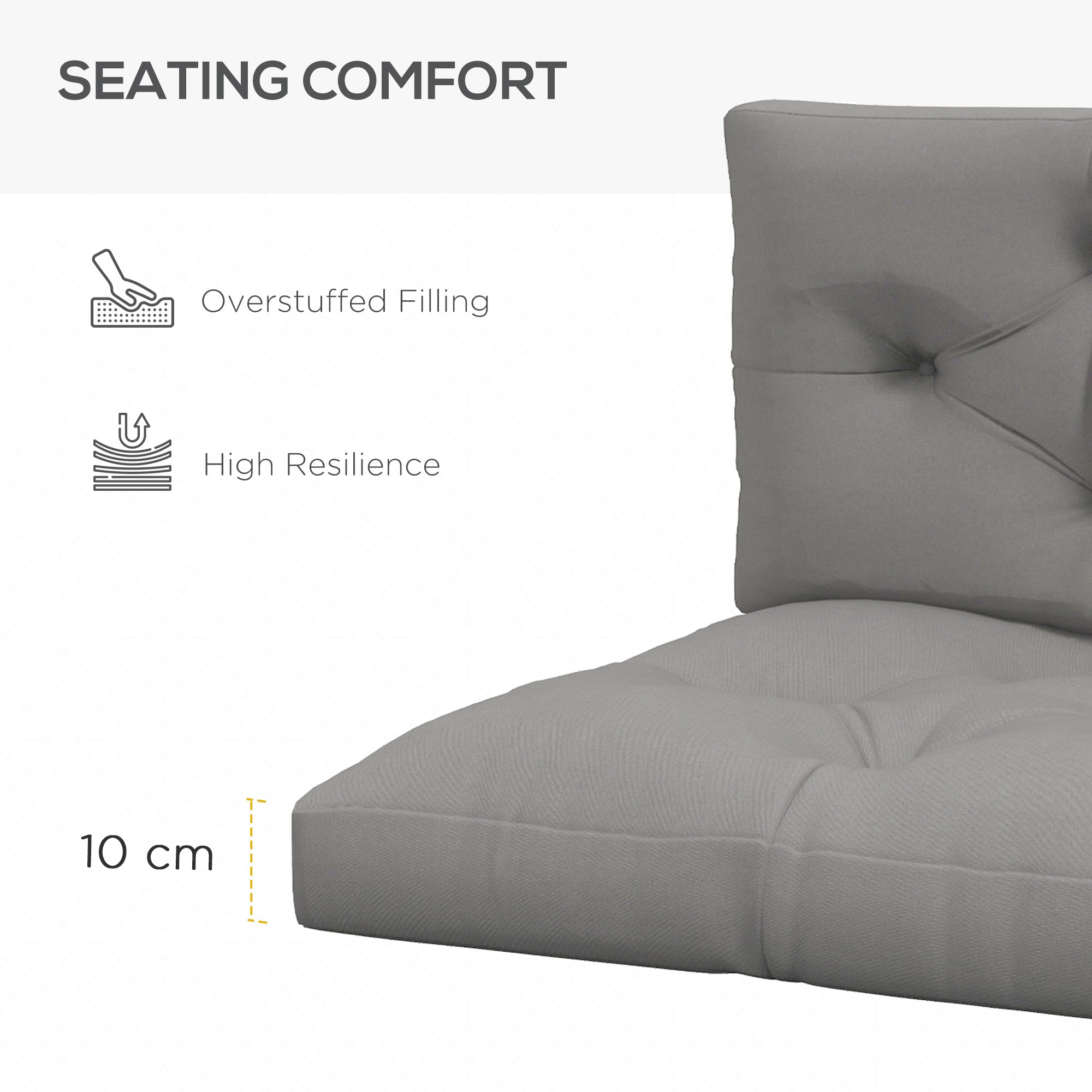 Outsunny 2 Seater Pallet Seat Cushions Back Pillows Replacement, Patio Chair Cushions Set for Indoor Outdoor, Light Grey - North Peak Garden Furniture