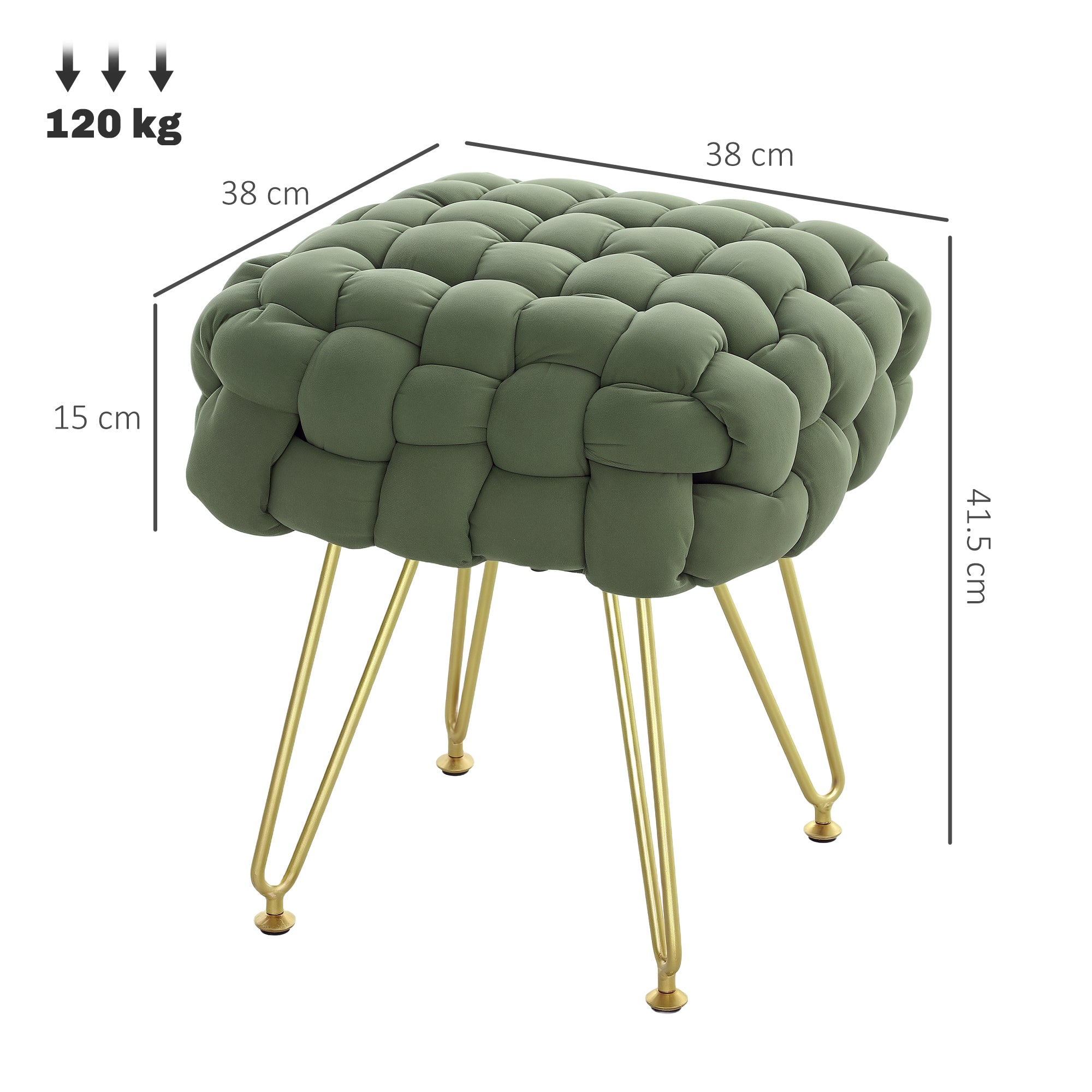 HOMCOM Velvet-Feel Bold Woven Footstool - Green - North Peak Garden Furniture