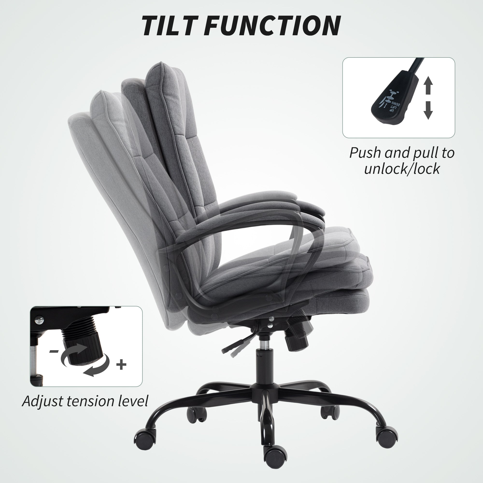HOMCOM Double Padded Linen-Look Office Chair - Charcoal Grey