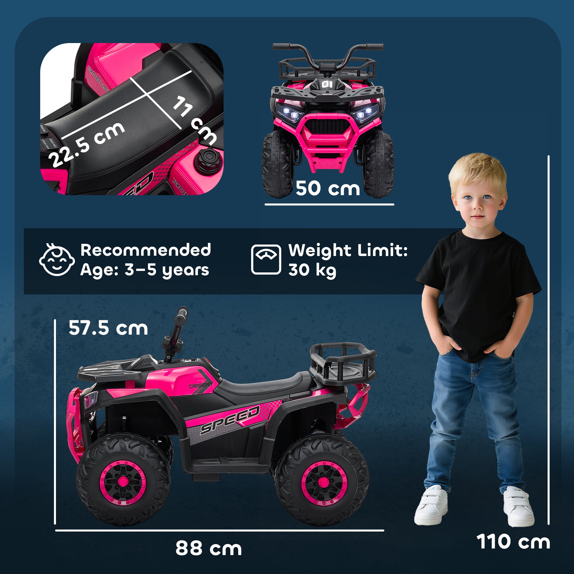 AIYAPLAY 12V Kids Electric Ride on ATV, Battery Powered Quad Bike w/ Spring Suspension, Forward Backward, Storage Basket - Pink