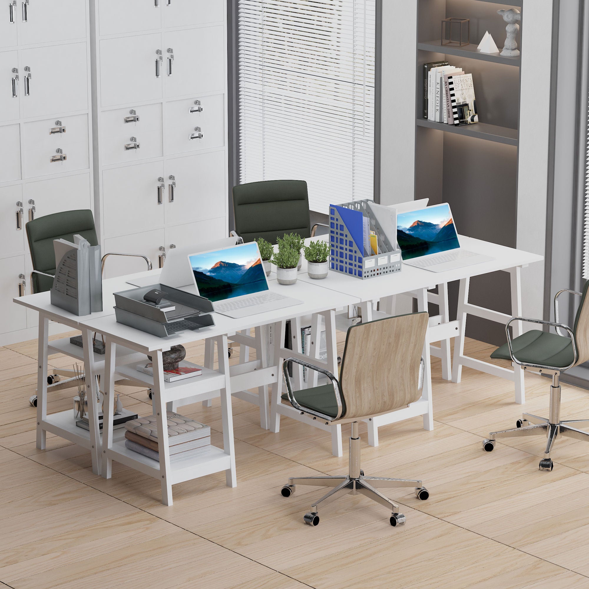 HOMCOM Compact Computer Desk with Storage Shelves, Study Table with Bookshelf, PC Table Workstation for Home Office, Study, Easy Assembly, 120 x 51cm, White - North Peak Garden Furniture