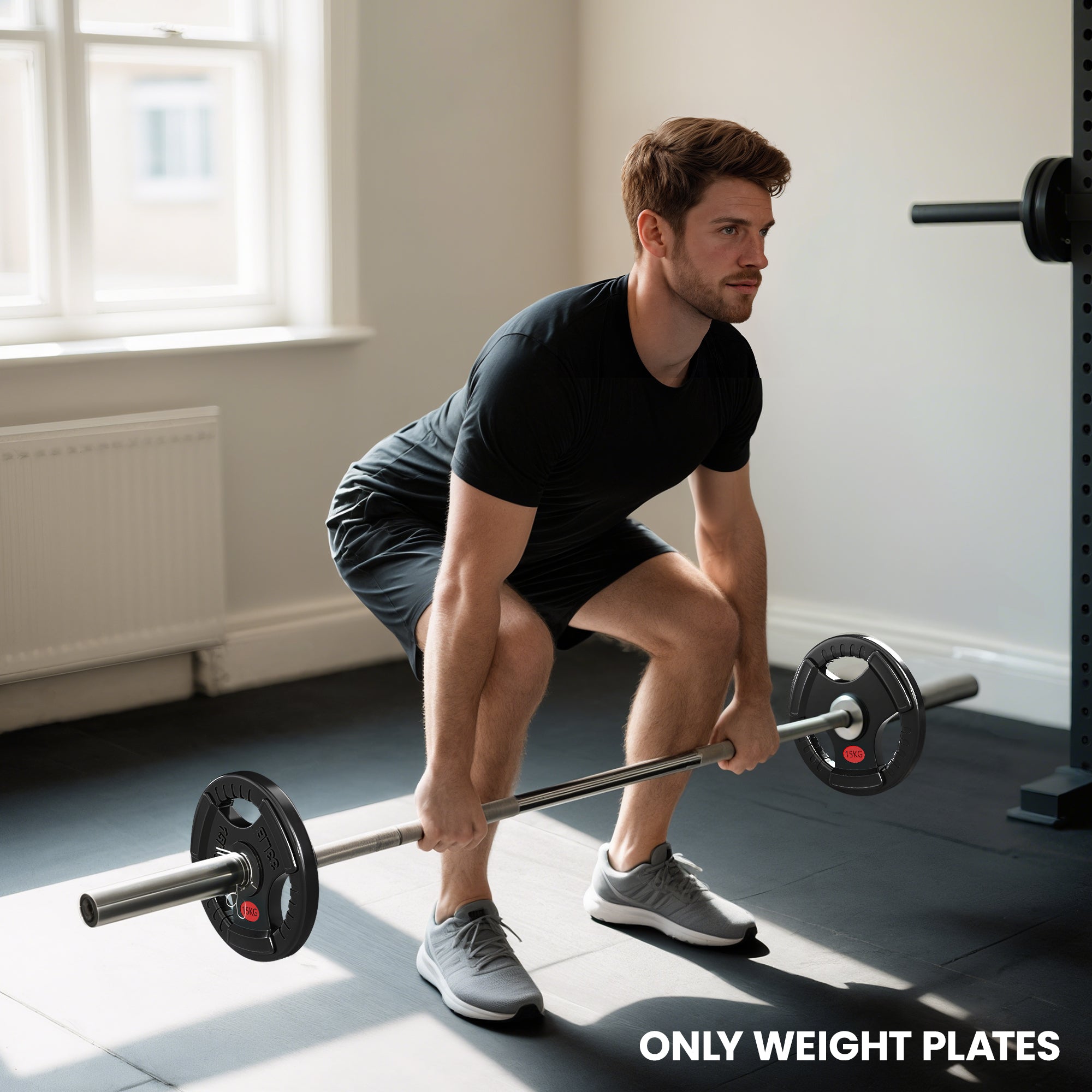 SPORTNOW Olympic Weight Plates, 2"/5cm Weight Disc Pair with Tri-Grips, 2 x 15kg Dumbbell Plates for Weightlifting and Strength Training Home Gym Fitness Workout, Black