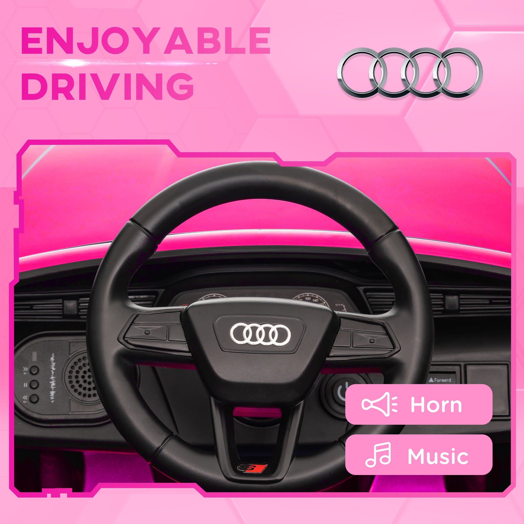 AIYAPLAY Audi Q8 e-tron Sportback Licensed 12V Ride on Car w/ Remote, 4 Spring Suspension Wheels, Headlights, Music, Horn - Pink - North Peak Garden Furniture