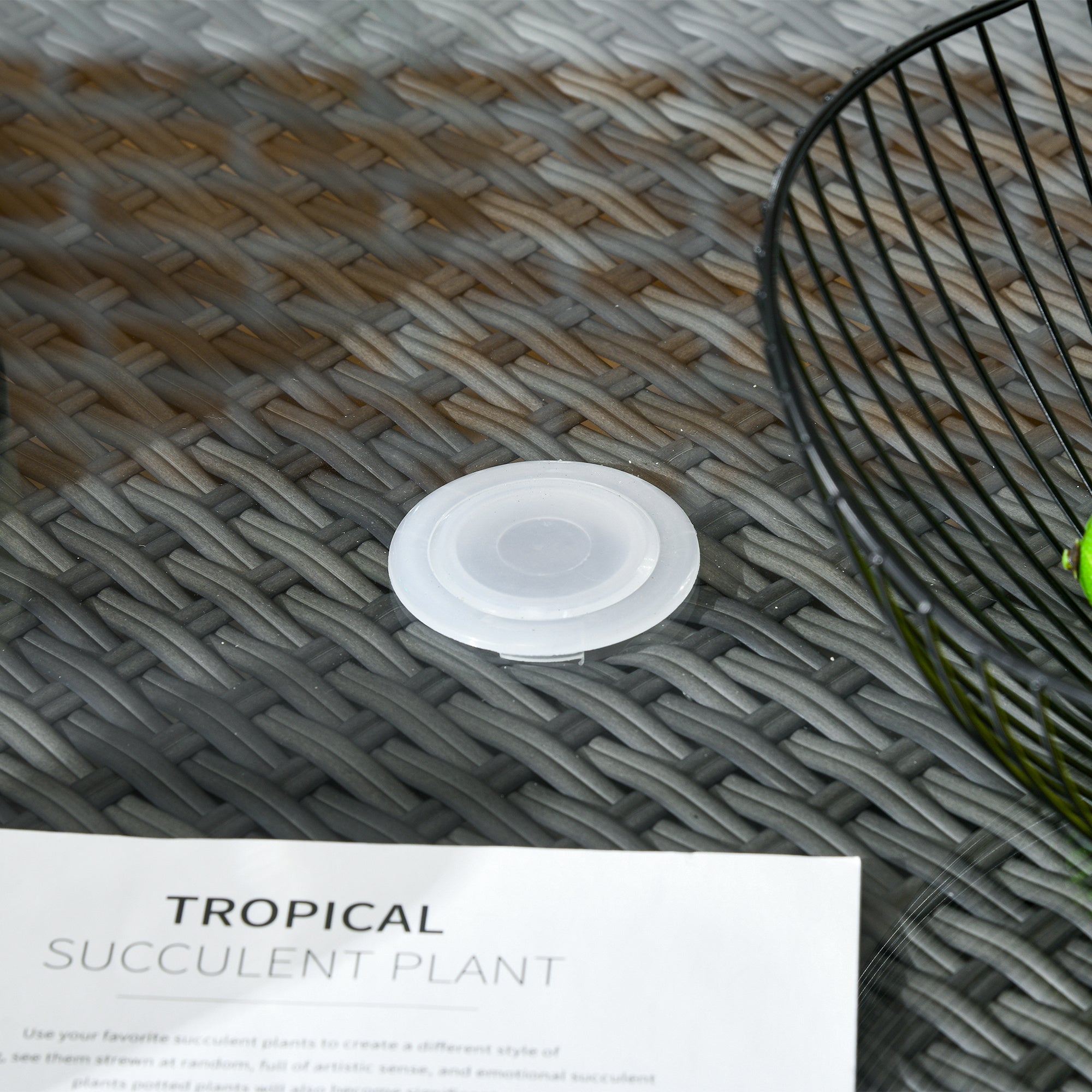 Outsunny Seven-Piece Rattan Dining Table, with Round Glass-Top Table - North Peak Garden Furniture