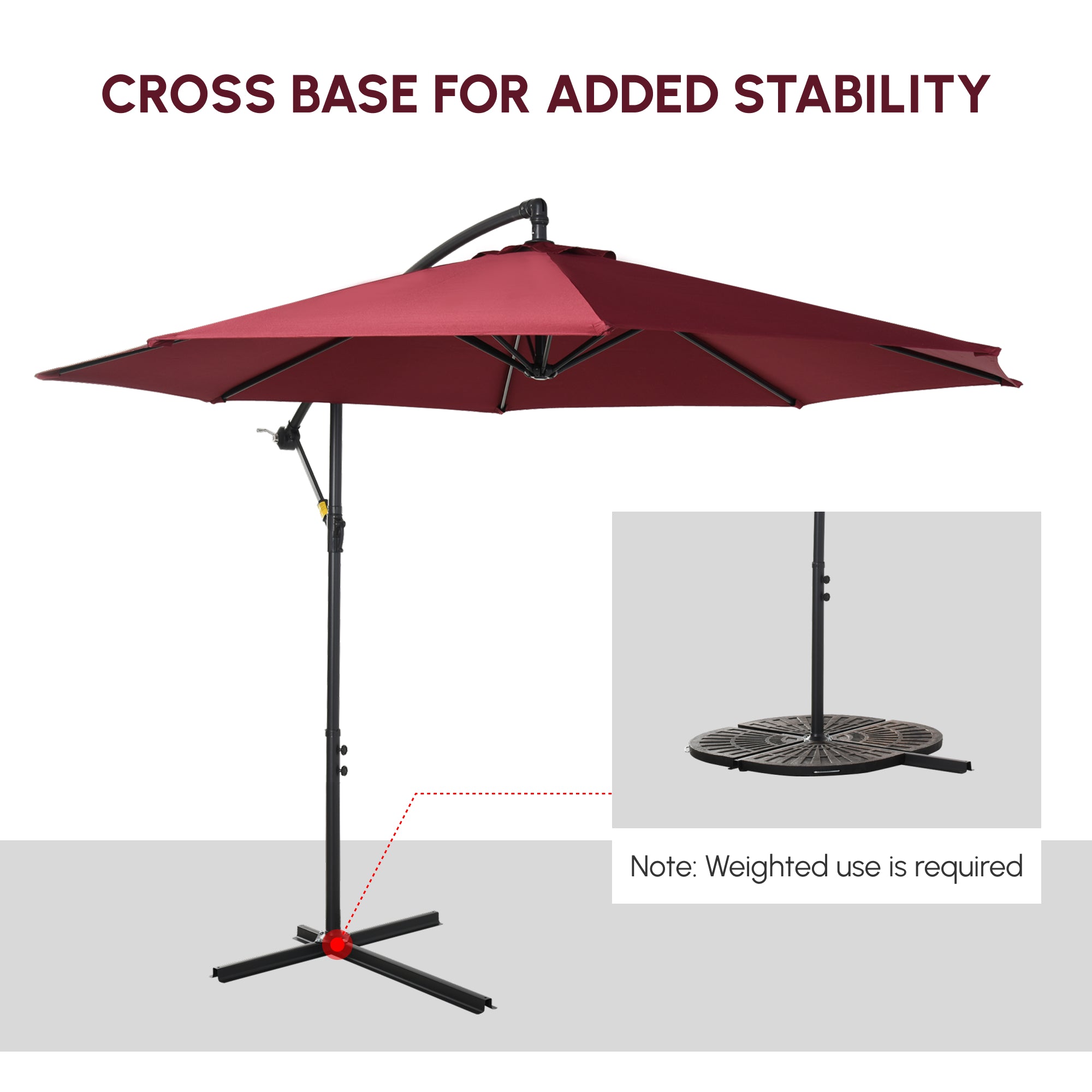Outsunny Cantilever Umbrella Parasol Hanging Banana Steel Dark Green 3M Patio Wine Red - North Peak Garden Furniture