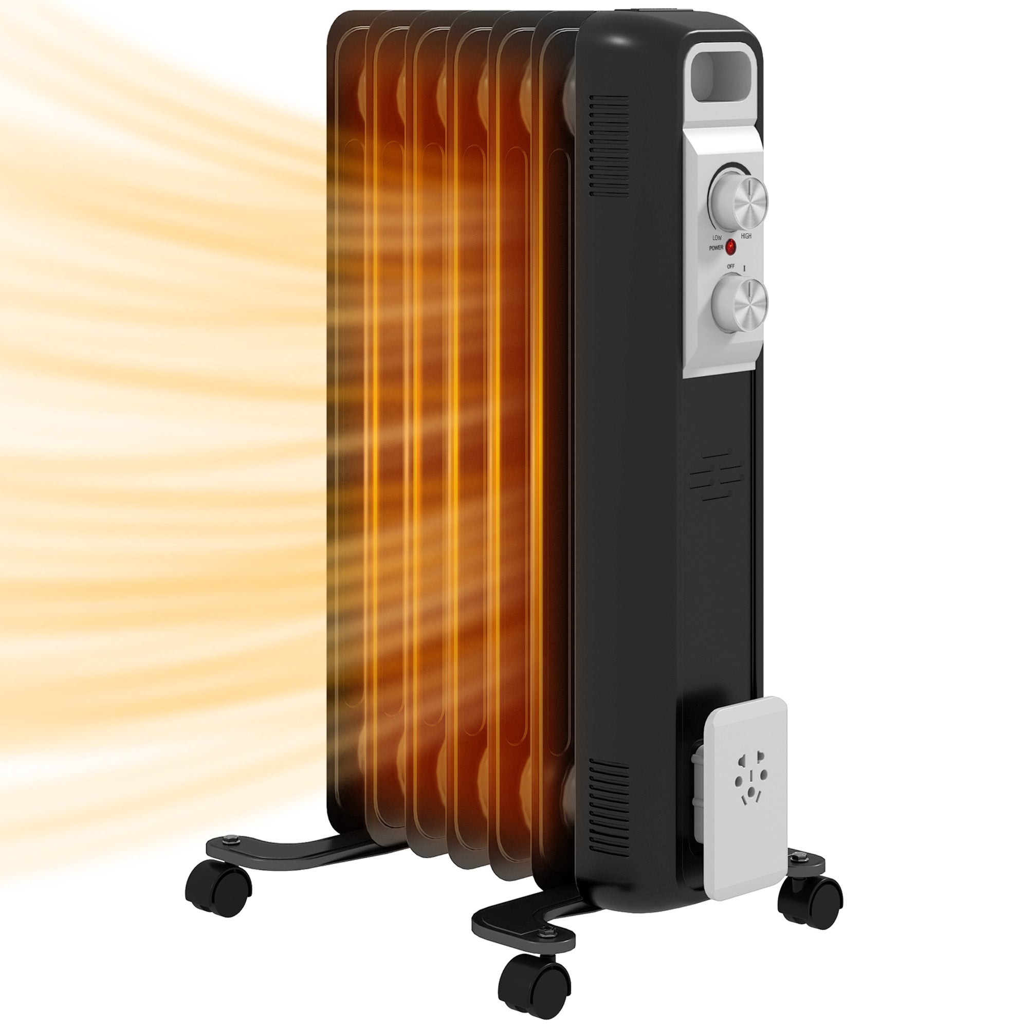 HOMCOM 1.5kW Nine Fin Oil-Filled Radiator - Black - North Peak Garden Furniture