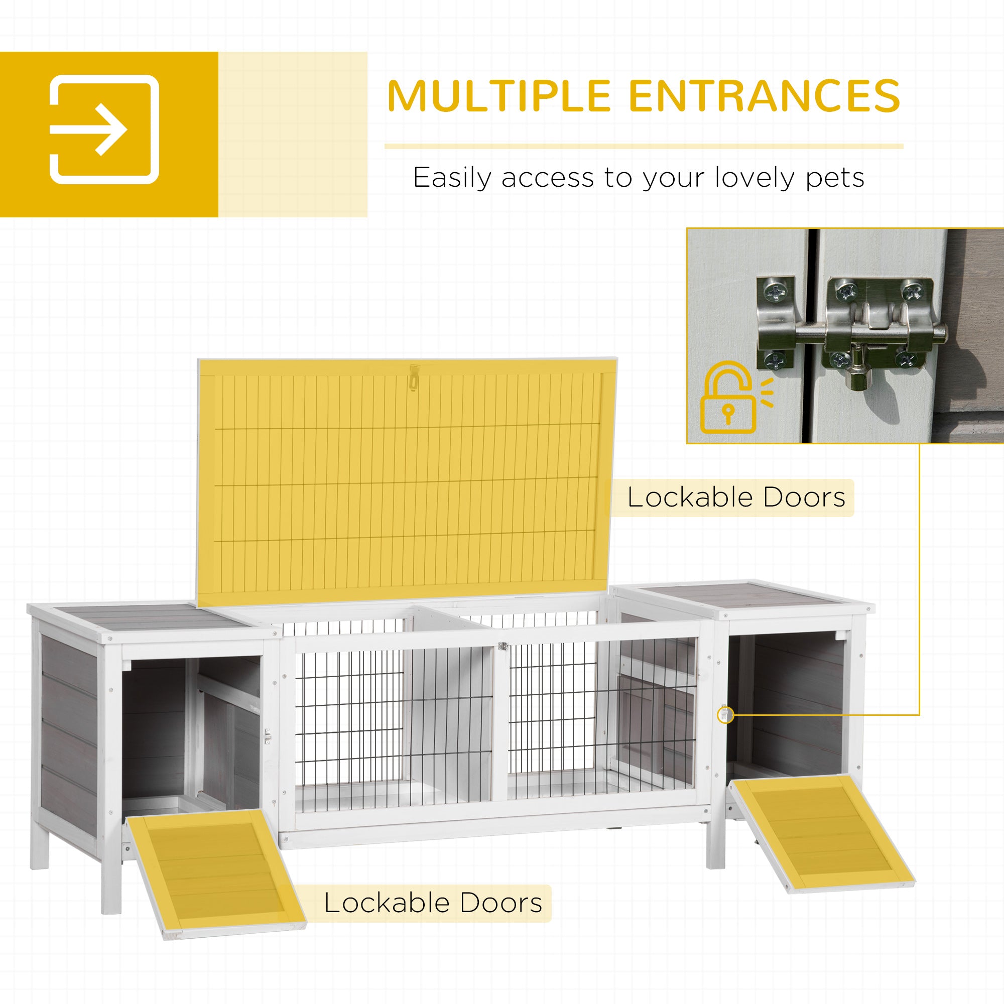 PawHut Rabbit Hutch and Run, with Removable Tray - Grey - North Peak Garden Furniture