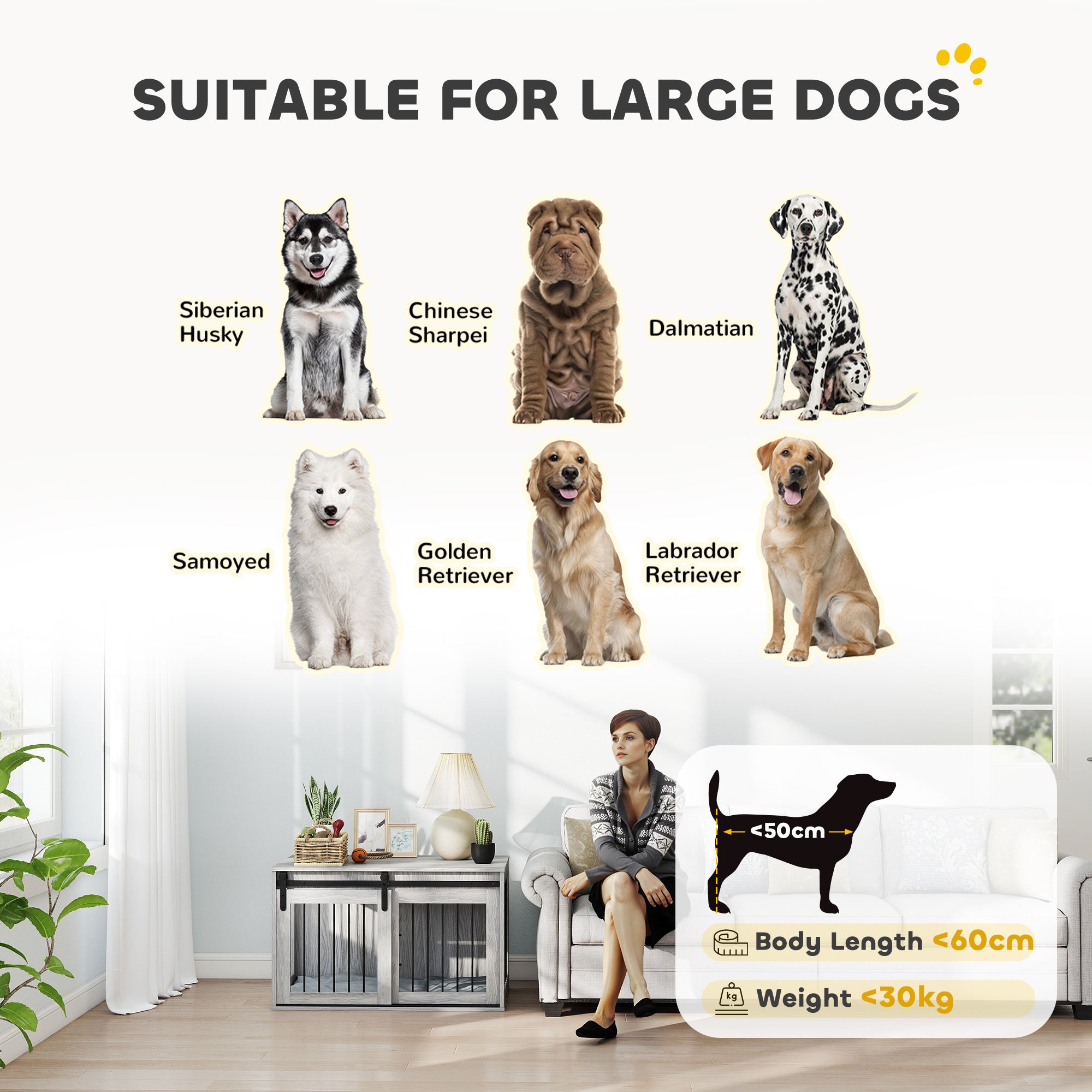 PawHut 98cm Dog Crate Furniture with Removable Cushion for Large Dogs - Grey - North Peak Garden Furniture