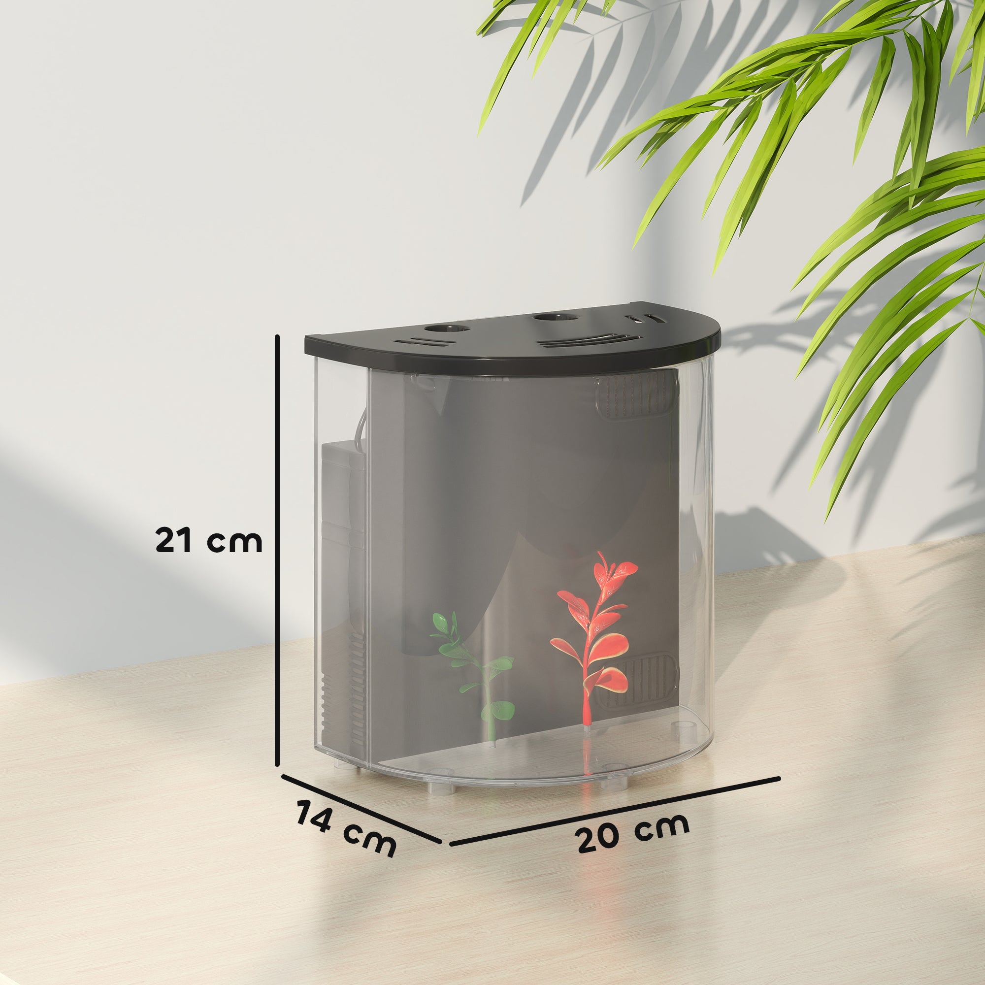 PawHut 3L Small Fish Tank with Filter System, LED Light, Small Fish Tank for Betta, Goldfish, Shrimp, Black - North Peak Garden Furniture