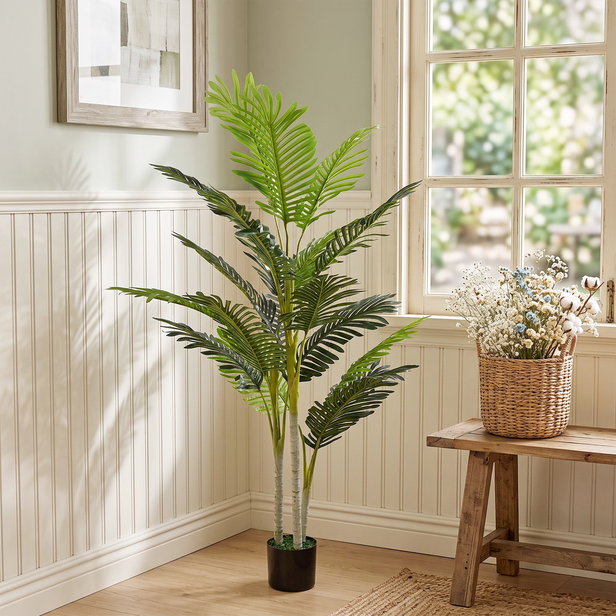 Outsunny Artificial Tree, 150cm Tropical Palm Tree, Fake Plants in Pots, Faux Green Plant for Indoor Outdoor Home Office Living Room Decoration