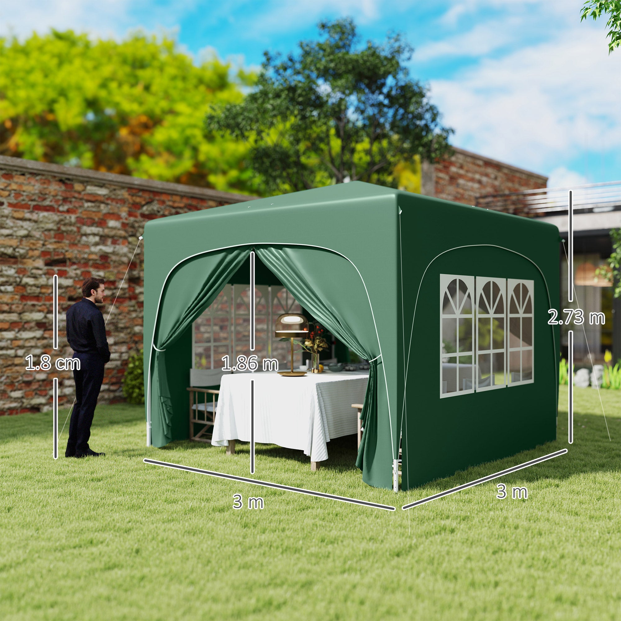 Outsunny 3 x 3m Pop-Up Gazebo Shelter, with Accessories - Dark Green - North Peak Garden Furniture