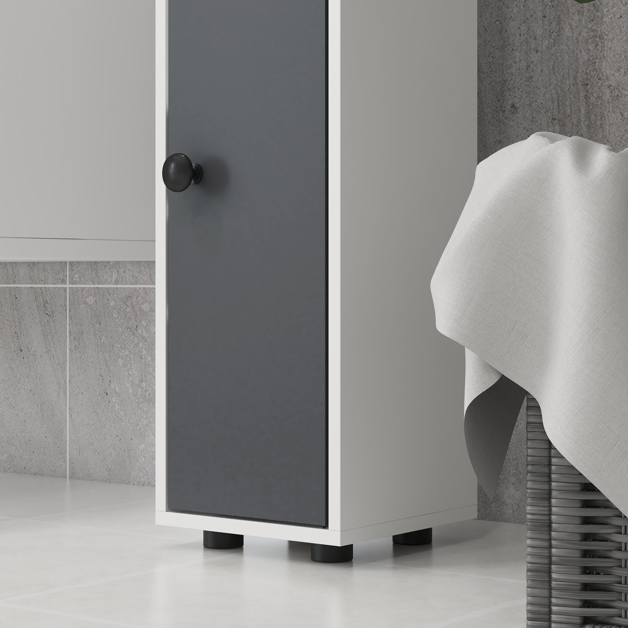kleankin 180cm Slim Bathroom Cabinet, with Drawer, Shelves and Cupboards - Grey - North Peak Garden Furniture