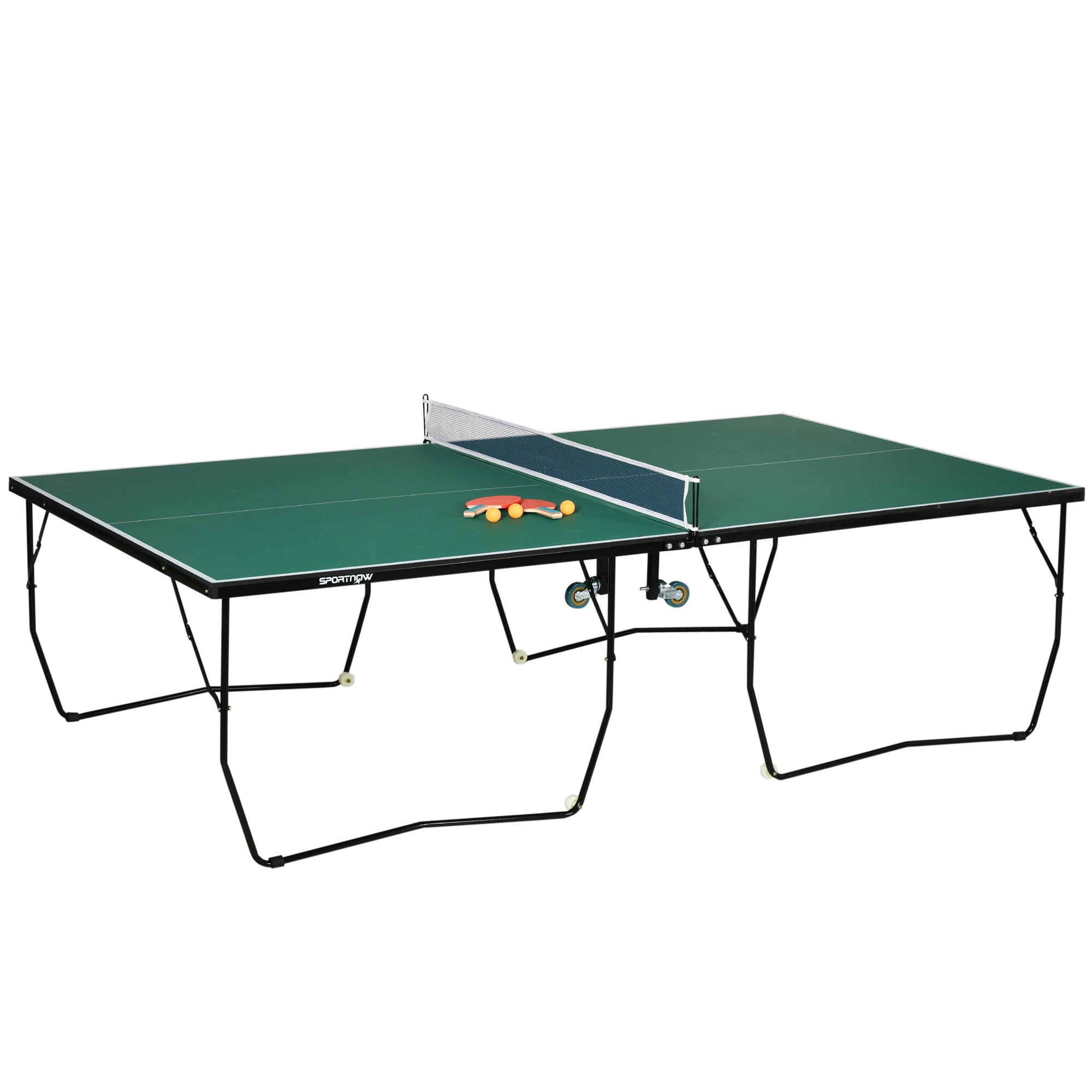 SPORTNOW 9FT Folding Table Tennis Table, with 8 Wheels, for Indoor Use - Green - North Peak Garden Furniture