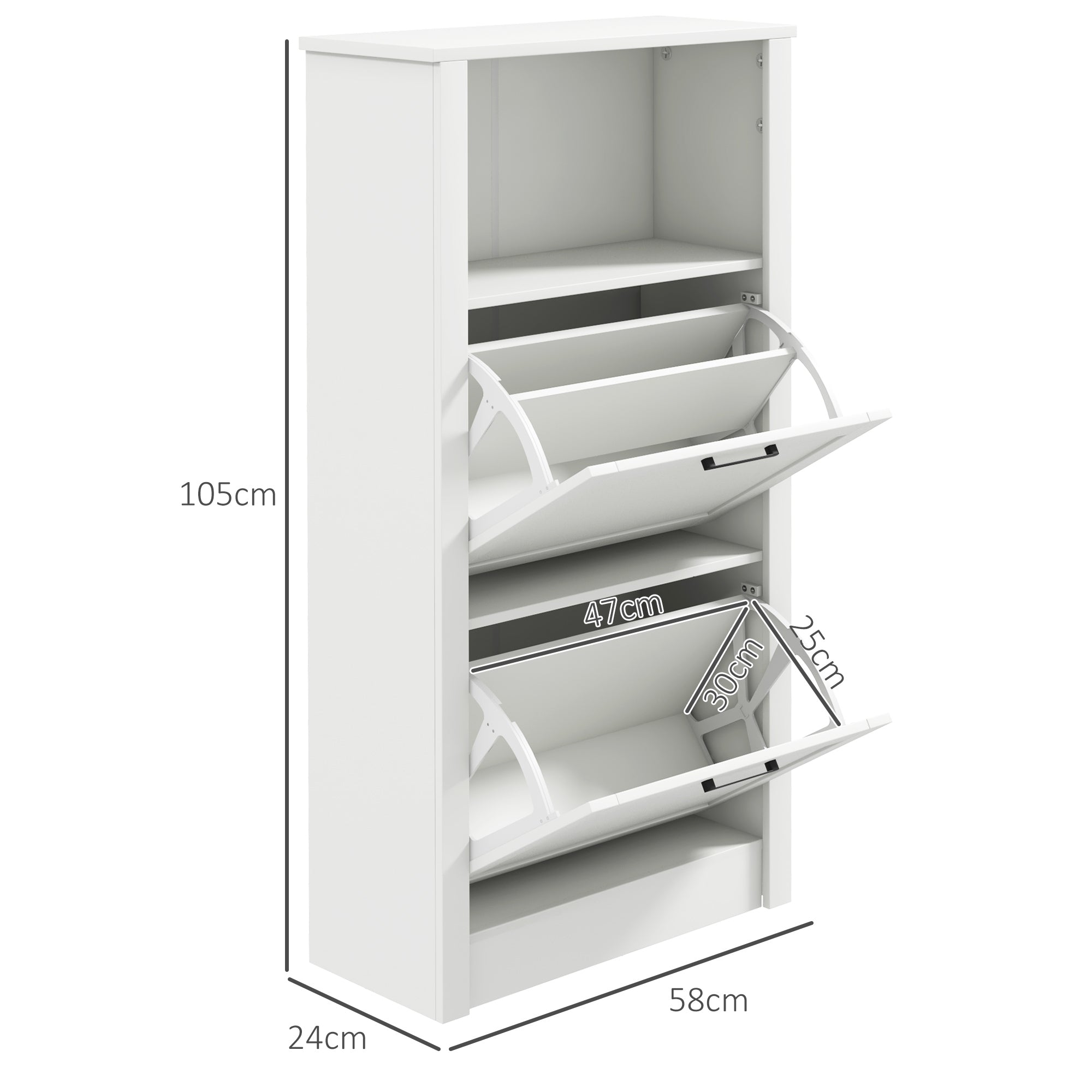 HOMCOM Modern Shoe Cabinet with 2 Flip Drawers and Adjustable Shelves, Narrow Shoe Storage Cabinet with Open Compartment, Holds 10 Pairs for Entryway, Hallway, White - North Peak Garden Furniture
