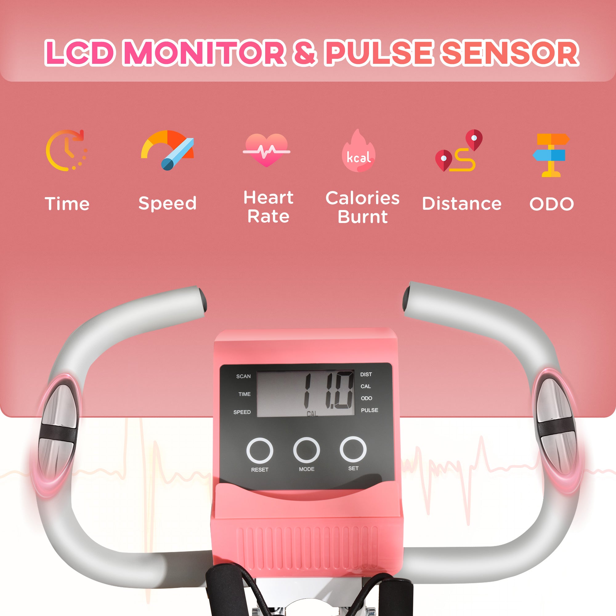 HOMCOM 2-in-1 Folding Exercise Bike with 8-Level Magnetic Resistance, Arm Resistance Band, Pulse Sensor, Pink - North Peak Garden Furniture