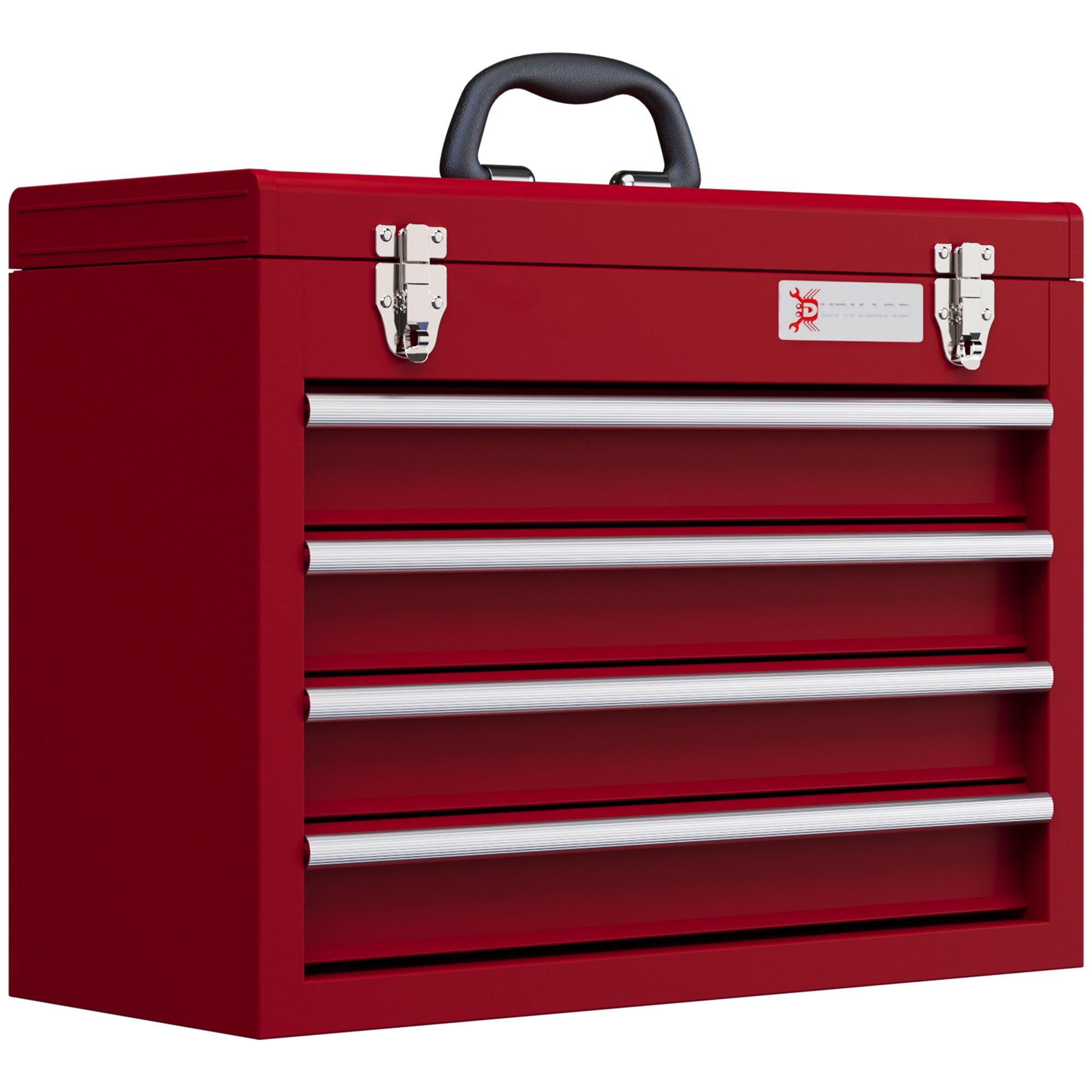 DURHAND Lockable Metal Tool Box, 4 Drawer Tool Chest with Latches, Handle, Ball Bearing Runners, Red - North Peak Garden Furniture