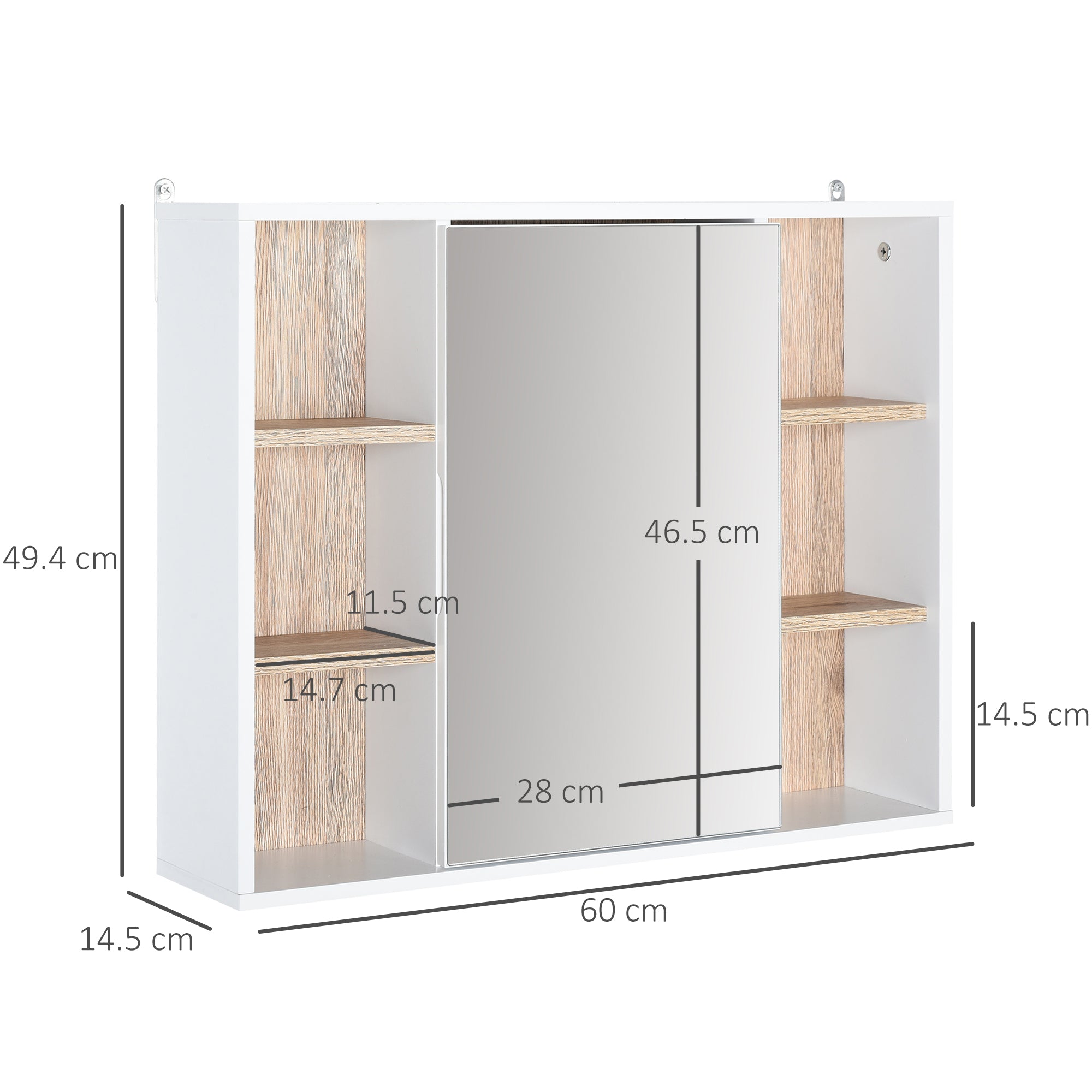 HOMCOM Bathroom Mirror Cabinet, Wall Mounted Storage Cabinet with Open Cupboard and Adjustable Shelf, White - North Peak Garden Furniture