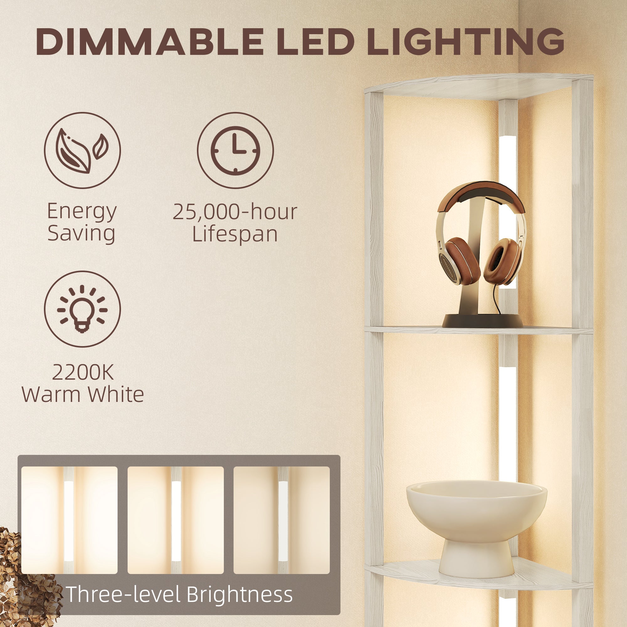 HOMCOM Corner Floor Lamp for Living Room Bedroom with Dimmable Warm White LED Light, Modern Tall Standing Lamp, Oak - North Peak Garden Furniture