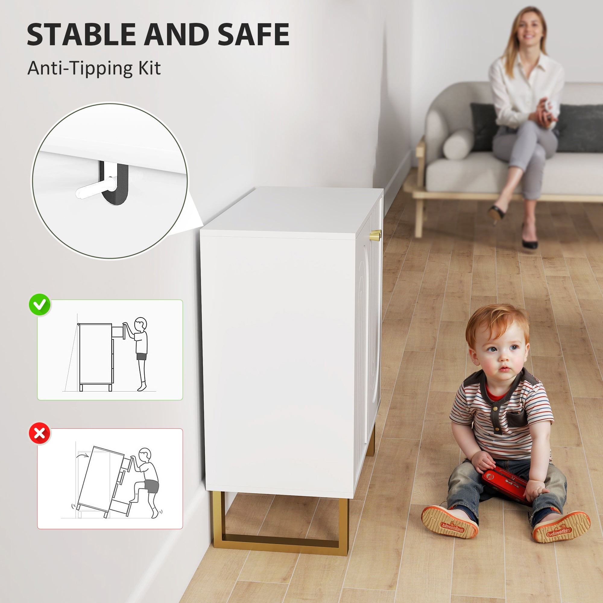 HOMCOM 2-Door Sideboard Storage Cabinet - White - North Peak Garden Furniture