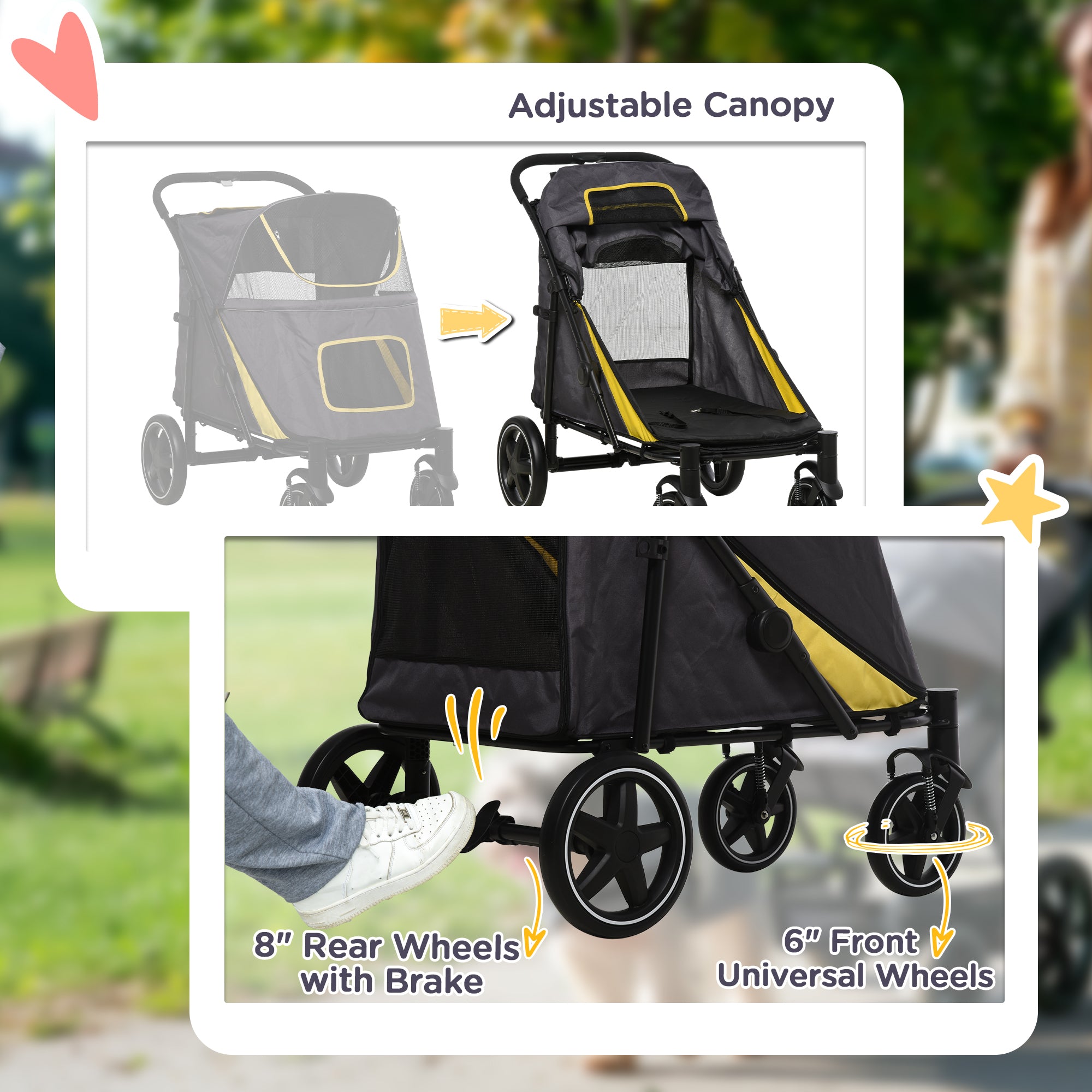 PawHut Foldable Pet Stroller, with Universal Wheels, Shock Absorber, for Medium and Large Dogs - Grey