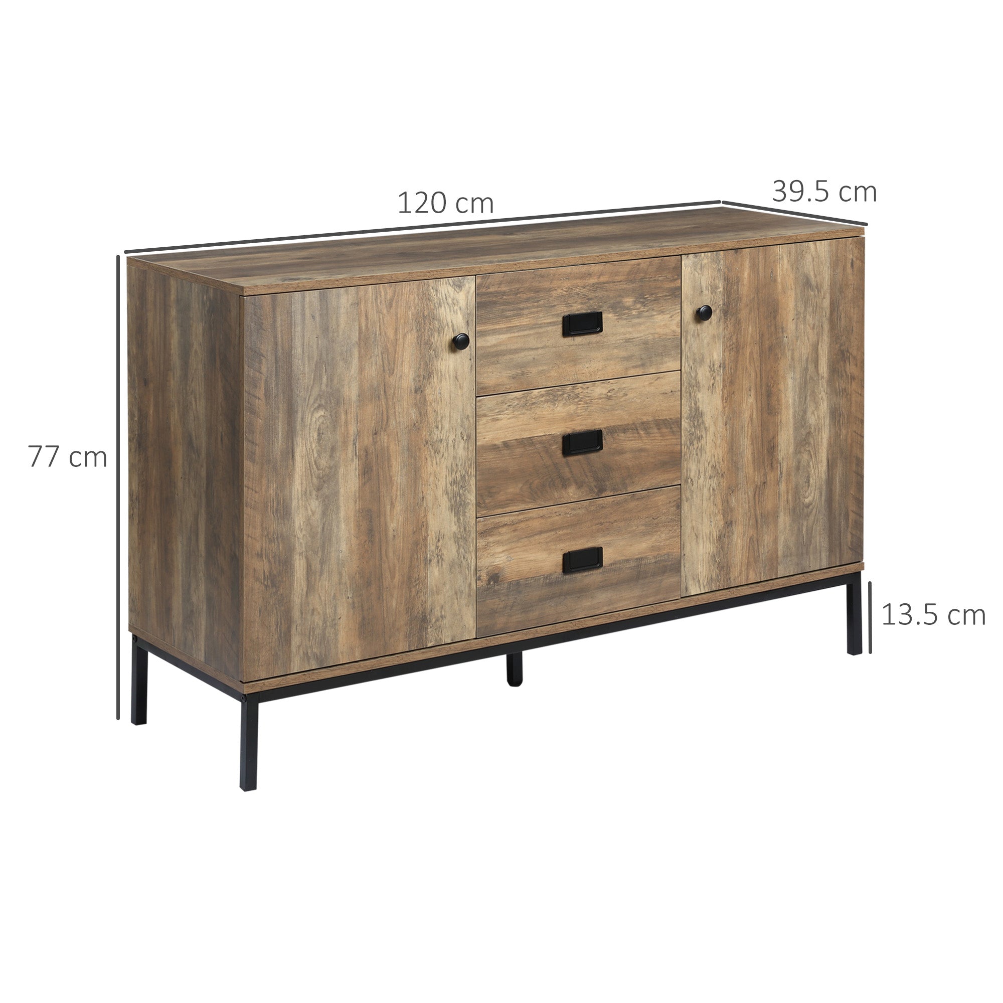HOMCOM Industrial Sideboard, Storage Cabinet, Accent Cupboard with Drawers, Adjustable Shelves for Kitchen, Dining Room, Living Room, Distressed Brown - North Peak Garden Furniture