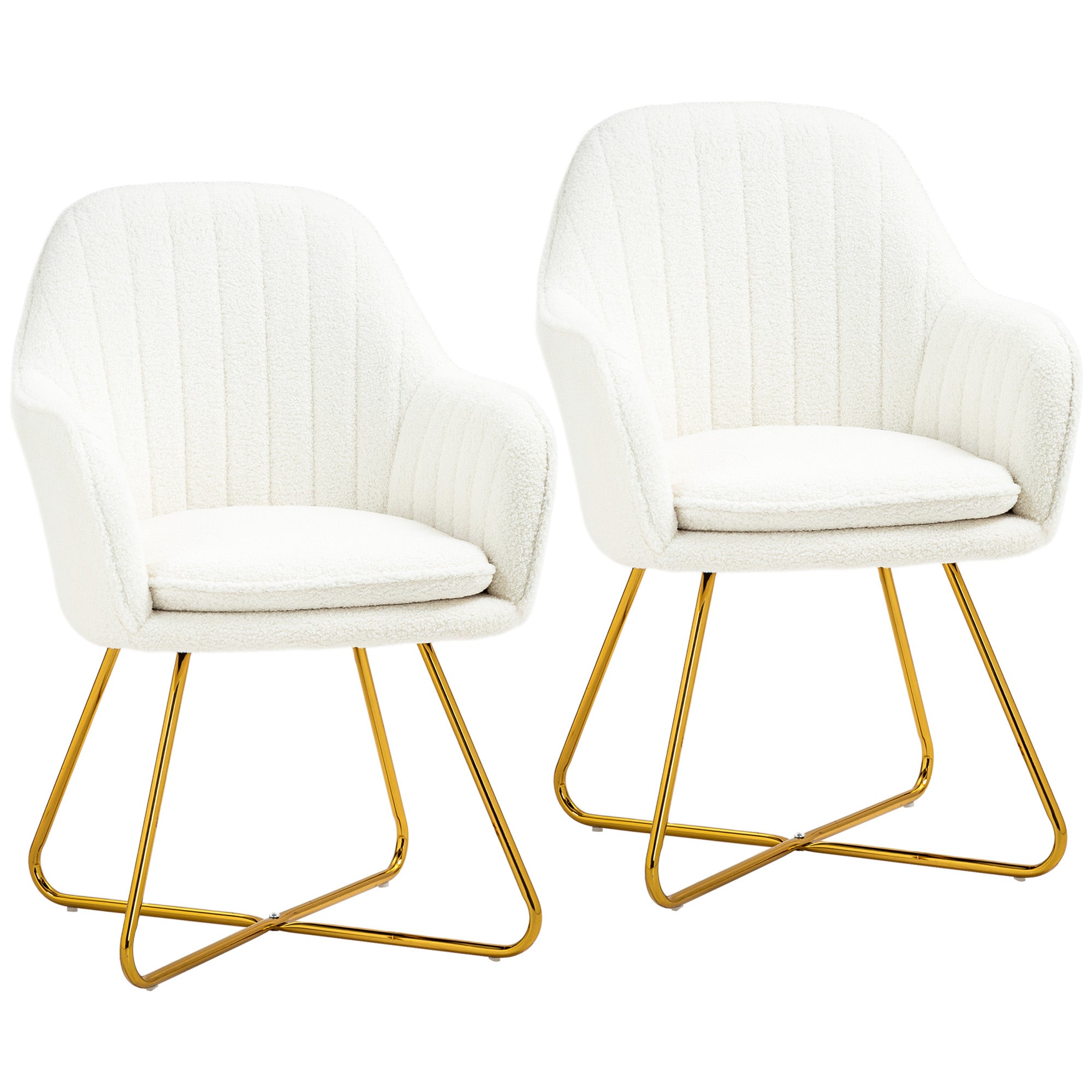 HOMCOM Set of Two Sherpa Fleece Dining Chairs - Cream - North Peak Garden Furniture