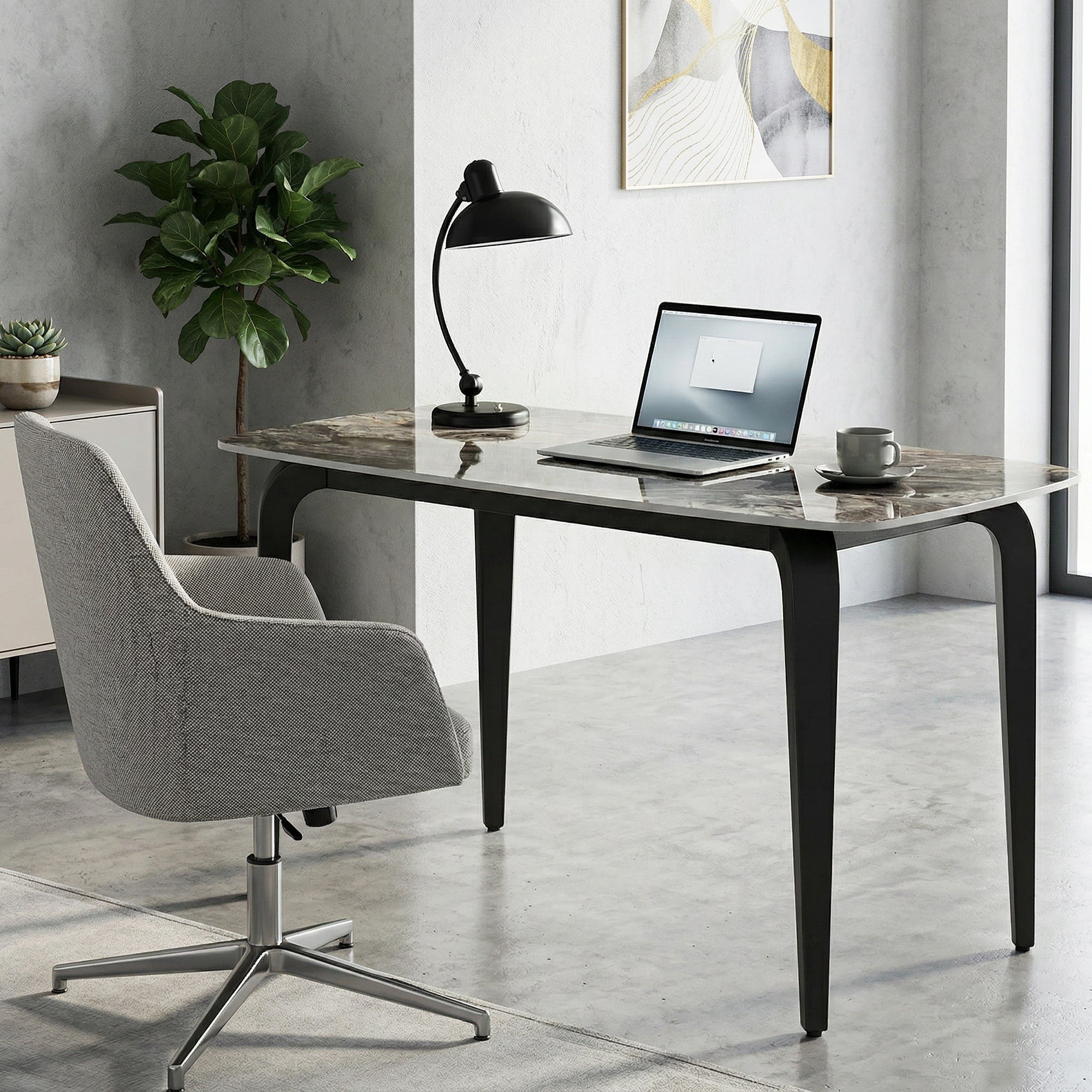 HOMCOM Dining Table for 4, Modern Kitchen Table with Sintered Stone Tabletop, Metal Legs, Brown