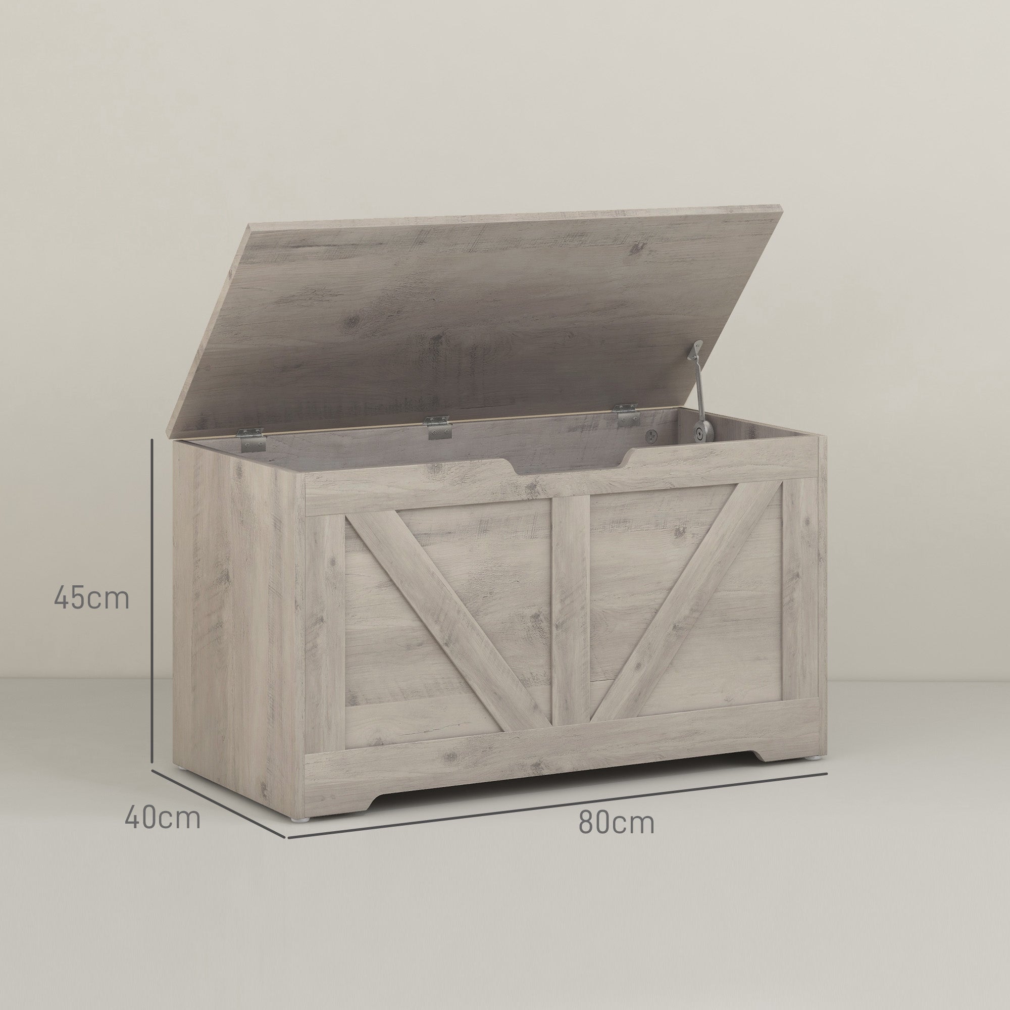 HOMCOM 100L Home Storage Box, with Safety Hinges - White Wood-Effect - North Peak Garden Furniture