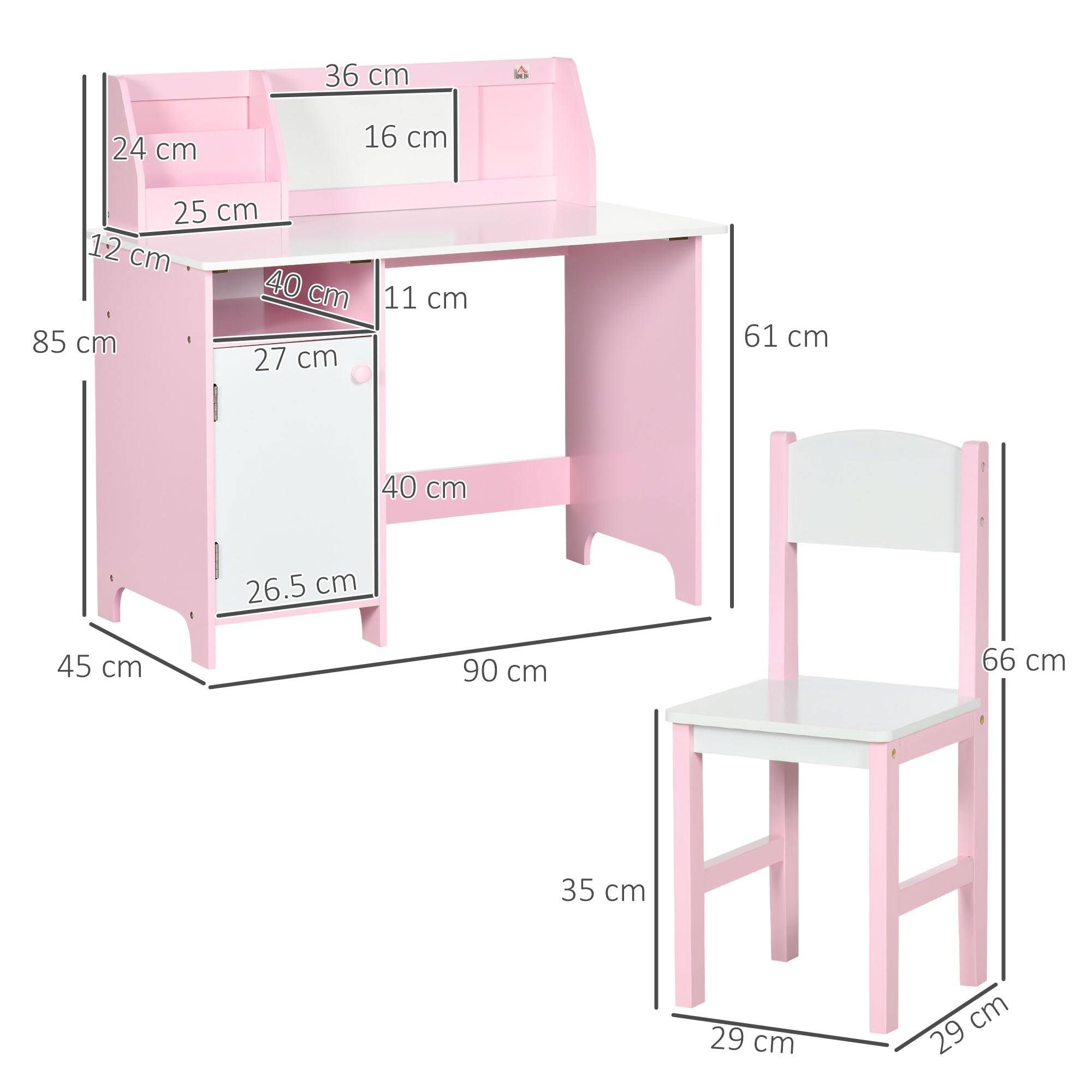 HOMCOM Kids Desk And Chair Set 2 PCs Childrens Table And Chair Set Multi Use Toddler Furniture with Whiteboard, Storage - Pink - North Peak Garden Furniture