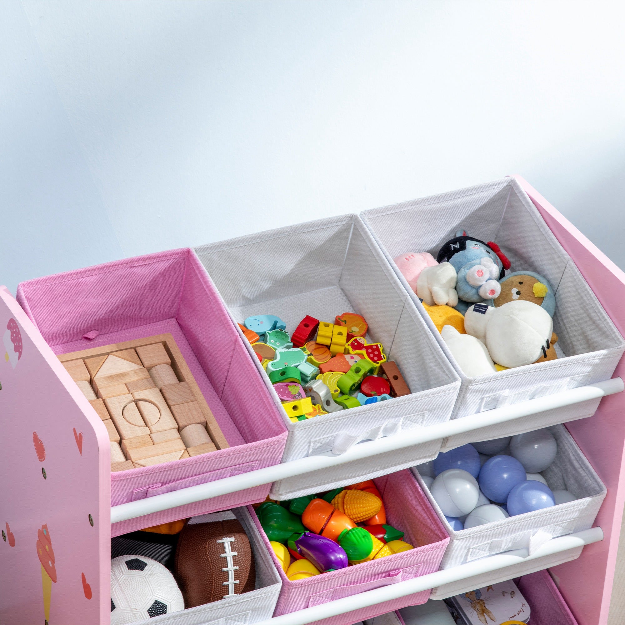 ZONEKIZ Kids Storage Rack, with Nine Removable Baskets, for Nursery, Bedroom, Playroom - Pink - North Peak Garden Furniture