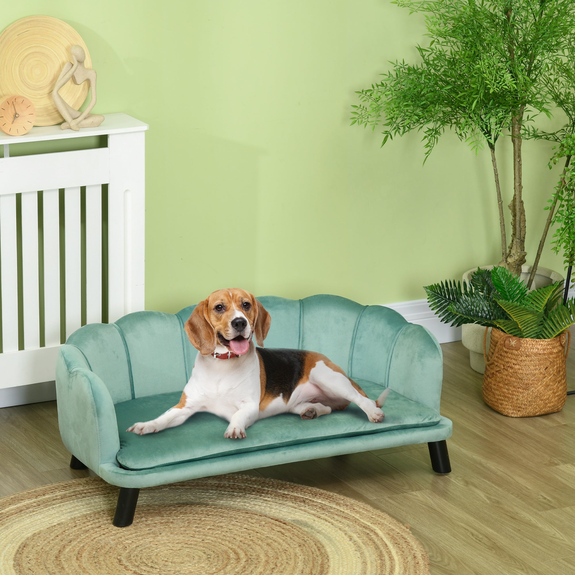 PawHut Dog Sofa, Pet Couch Bed for Medium, Large Dogs, with Legs, Cushion - Green - North Peak Garden Furniture
