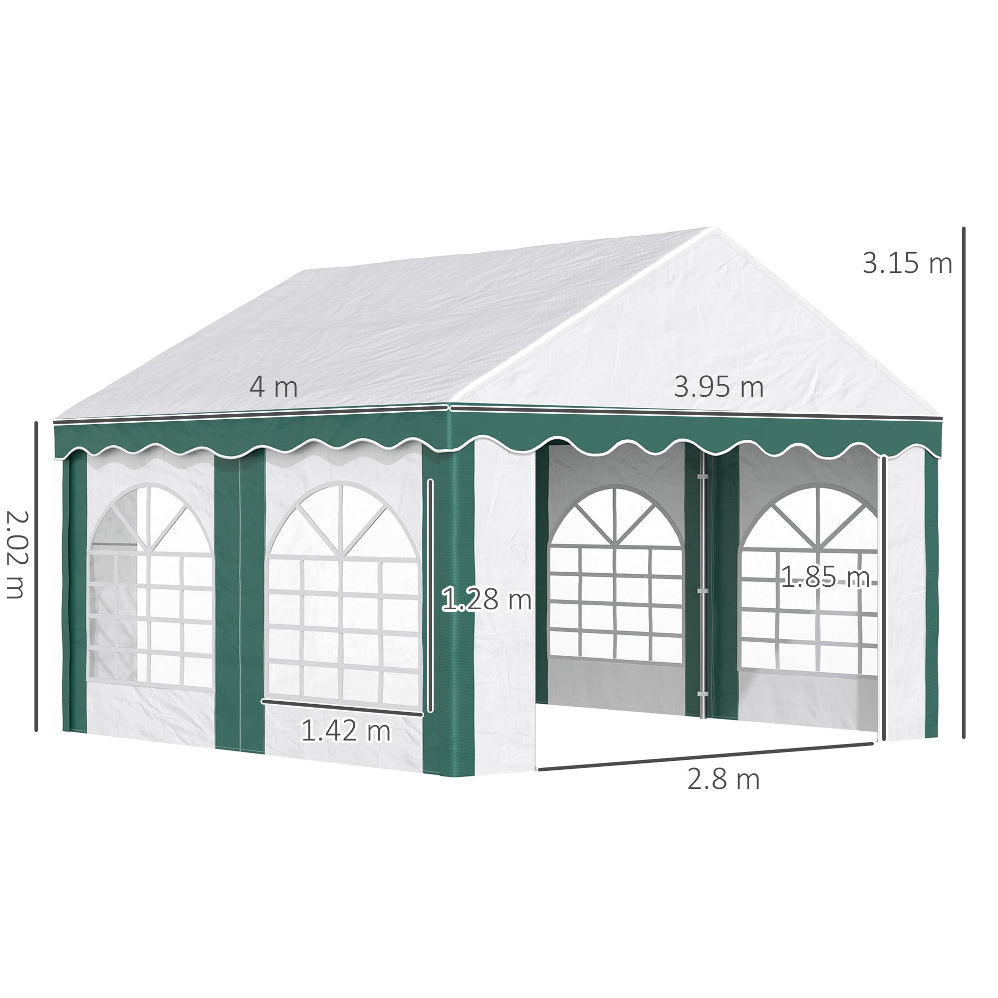 Outsunny 4 x 4m Garden Gazebo with Sides, Galvanised Marquee Party Tent with Four Windows and Double Doors, for Parties, Wedding and Events - North Peak Garden Furniture