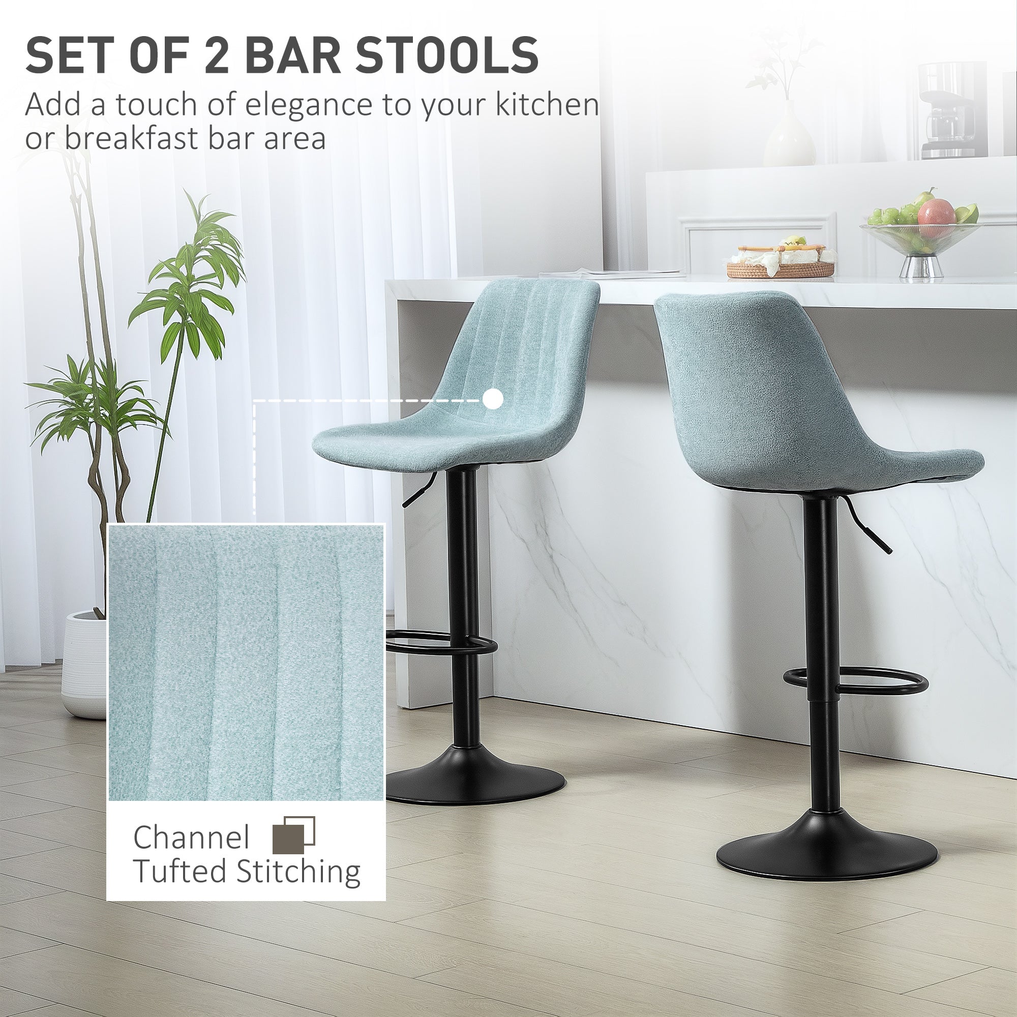 HOMCOM Set of Two Chenille-Feel Tub Bat Stools - Blue - North Peak Garden Furniture