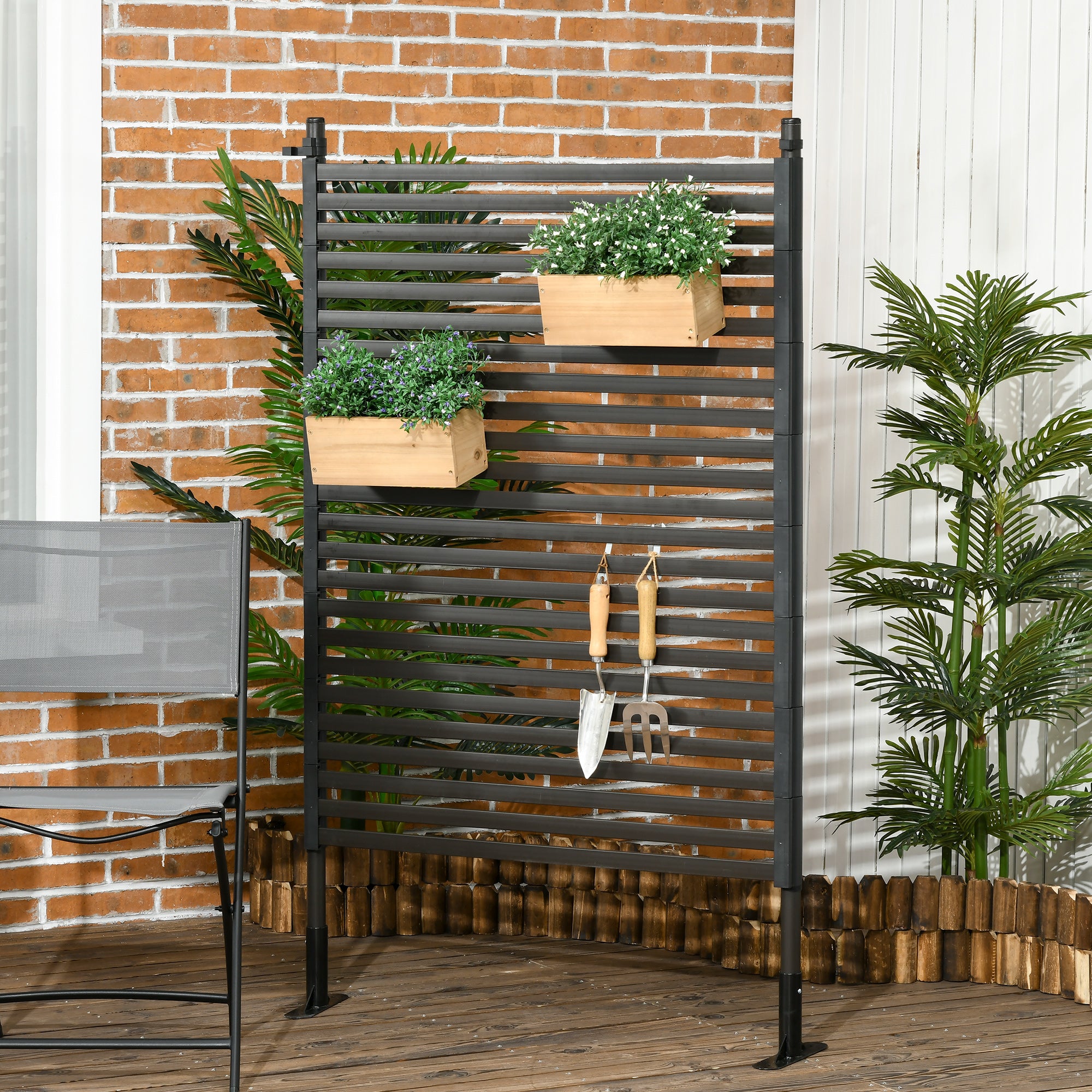 Outsunny Garden Fence with 2 Standing Ways for Hard & Soft Ground, Decorative Outdoor Divider, Animal Barrier Fence, Brown