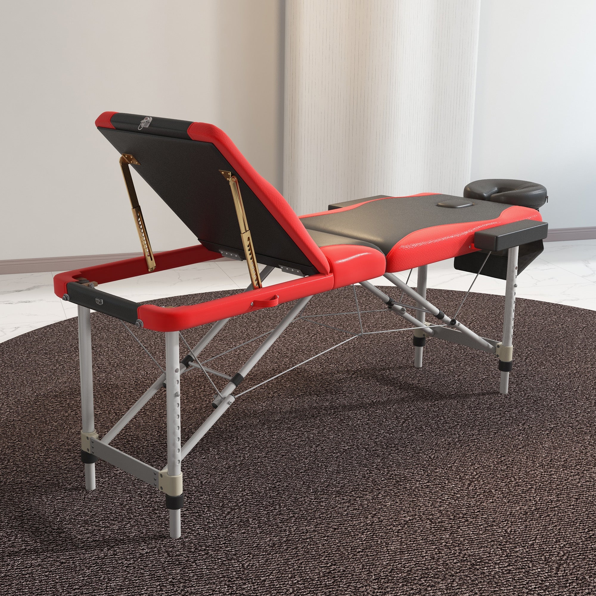HOMCOM Foldable Massage Table Professional Salon SPA Facial Couch Bed Black and Red - North Peak Garden Furniture