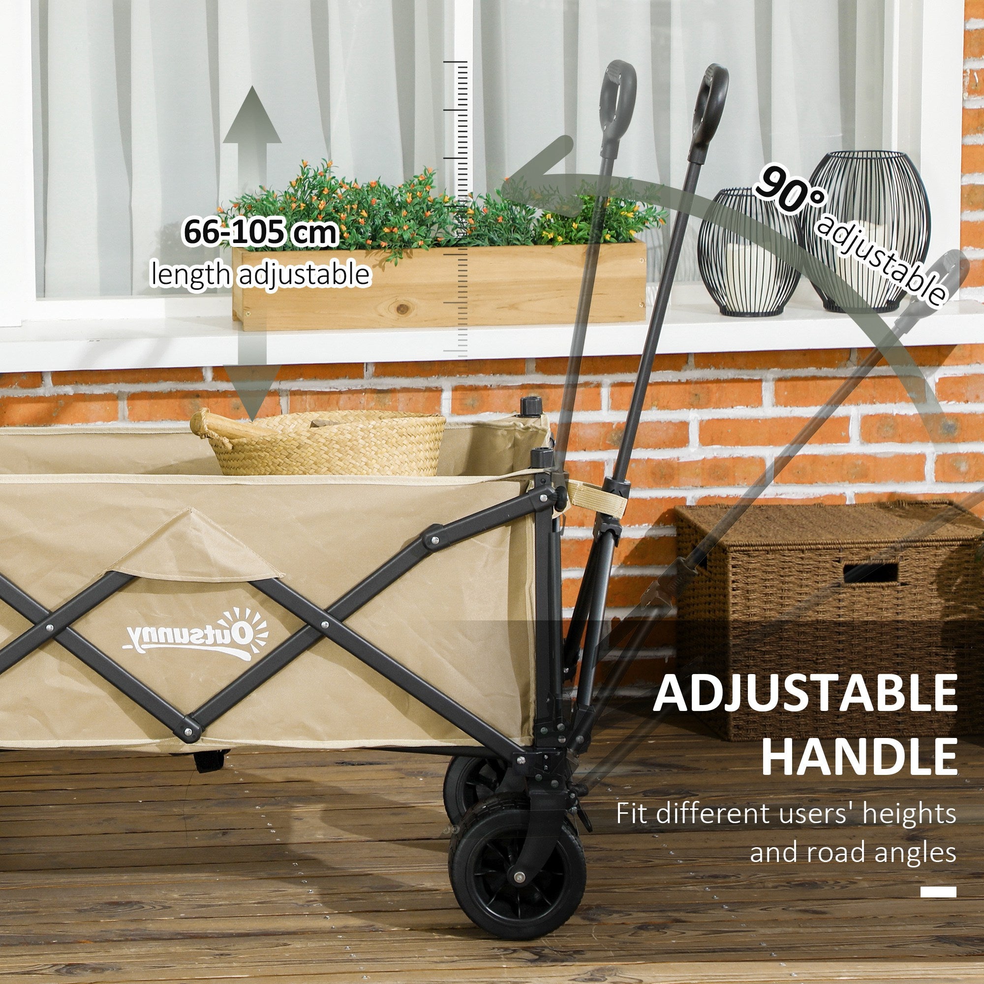 Outsunny Folding Garden Trolley, Outdoor Wagon Cart with Carry Bag, for Beach, Camping, Festival, 120KG Capacity, Khaki - North Peak Garden Furniture