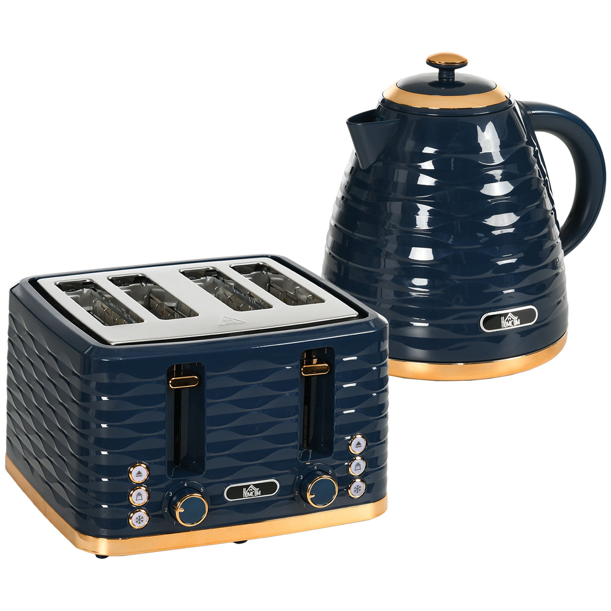 HOMCOM 3000W 1.7L Rapid Boil Kettle & 4 Slice Toaster, Kettle and Toaster Set with 7 Browning Controls and Crumb Tray, Blue - North Peak Garden Furniture